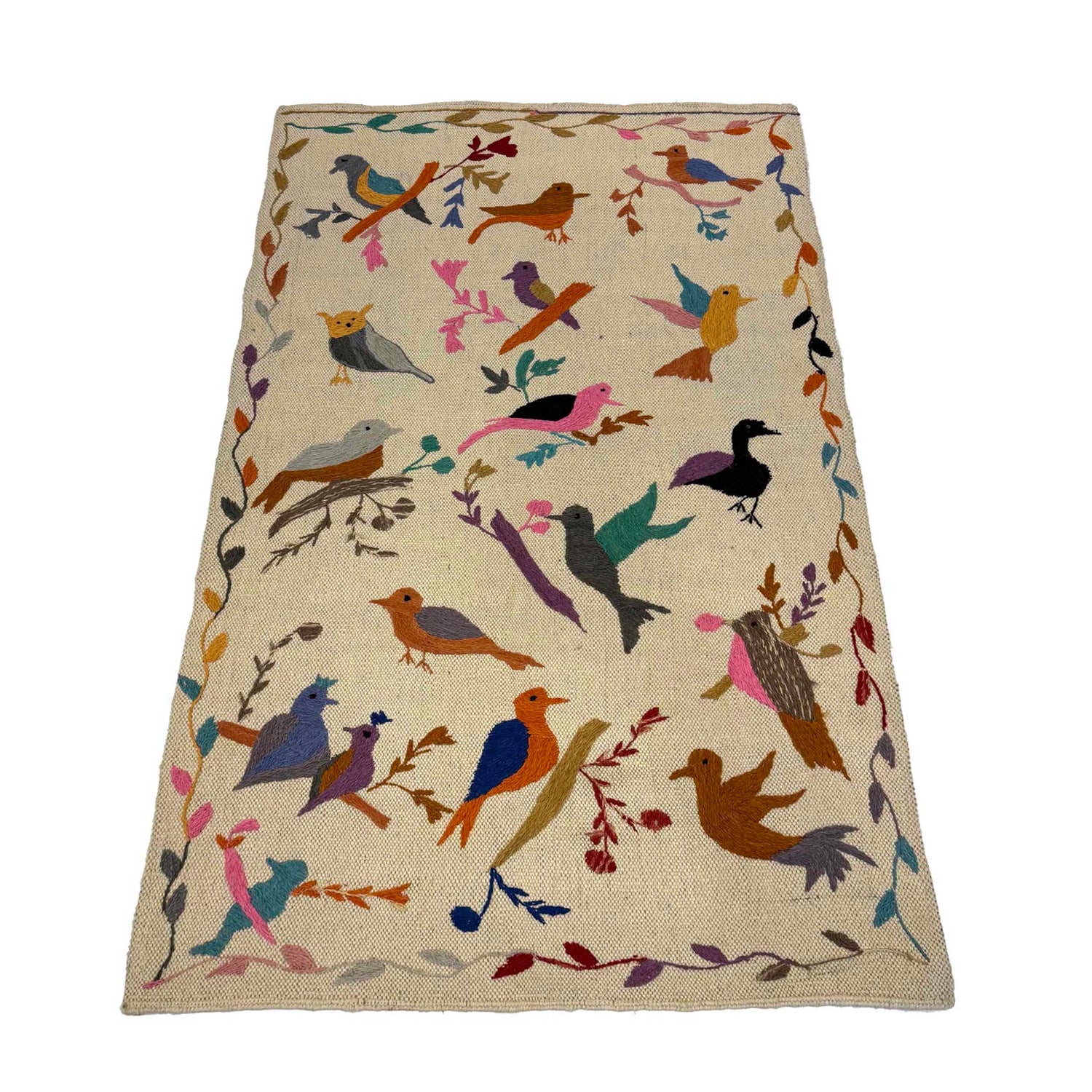 Ivory Color Embroidery Flatweave Kilim 2' 6" x 4' 6" (ft)- No. P36545