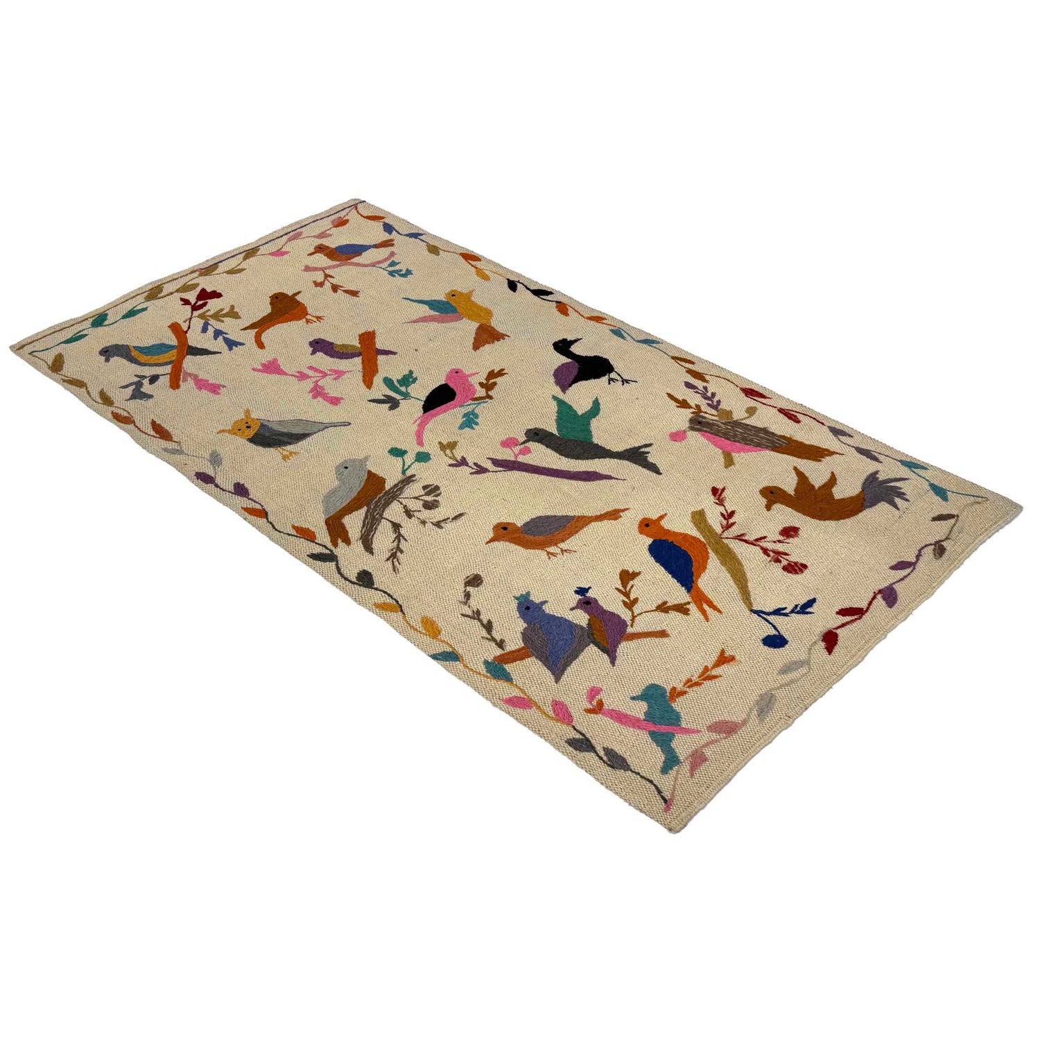 Ivory Color Embroidery Flatweave Kilim 2' 6" x 4' 6" (ft)- No. P36545