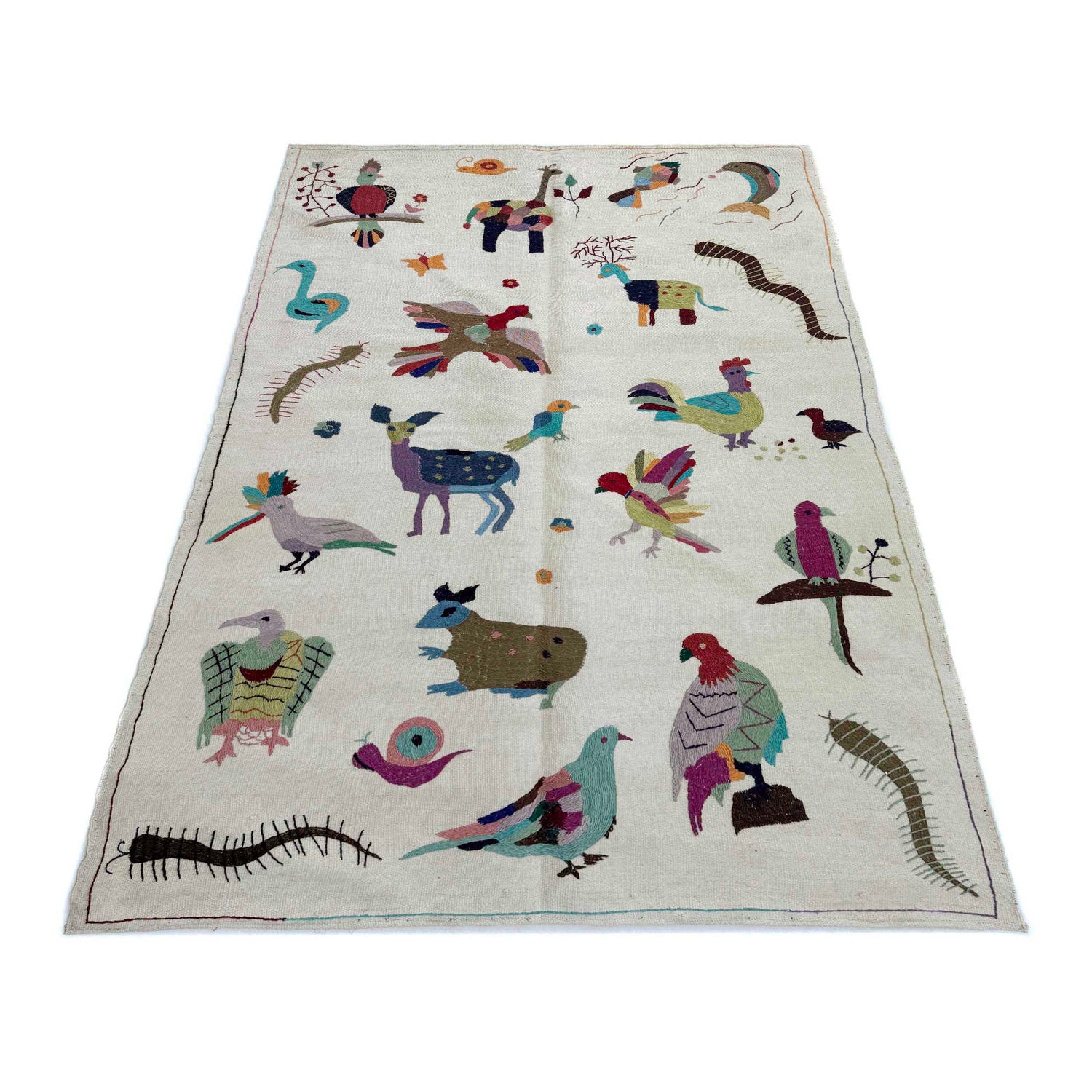 Shape Embroidery Dhurrie 3' 11" x 6' 3" (ft) - No. P36723