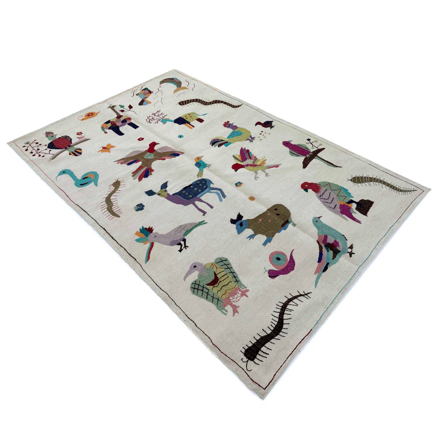 Shape Embroidery Dhurrie 3' 11" x 6' 3" (ft) - No. P36723