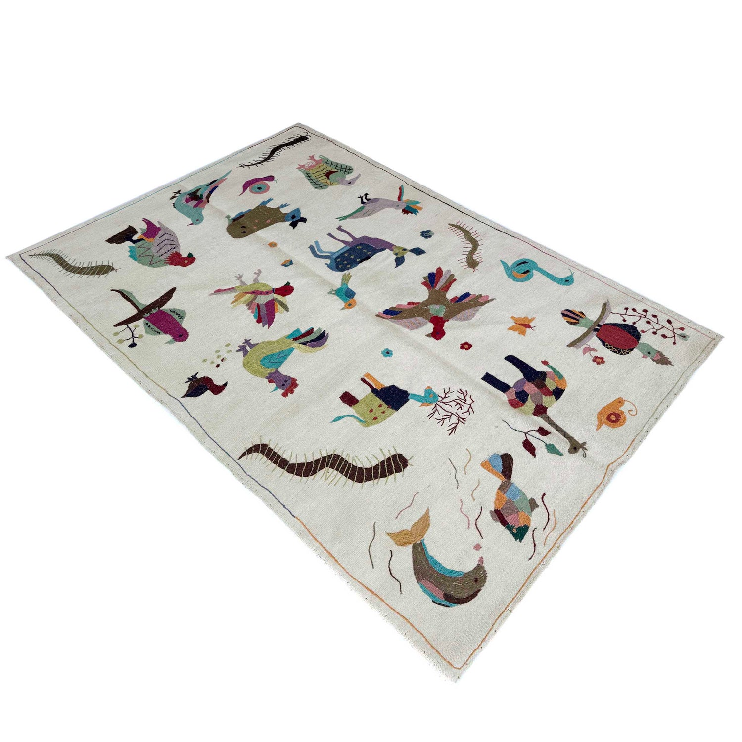 Shape Embroidery Dhurrie 3' 11" x 6' 3" (ft) - No. P36723