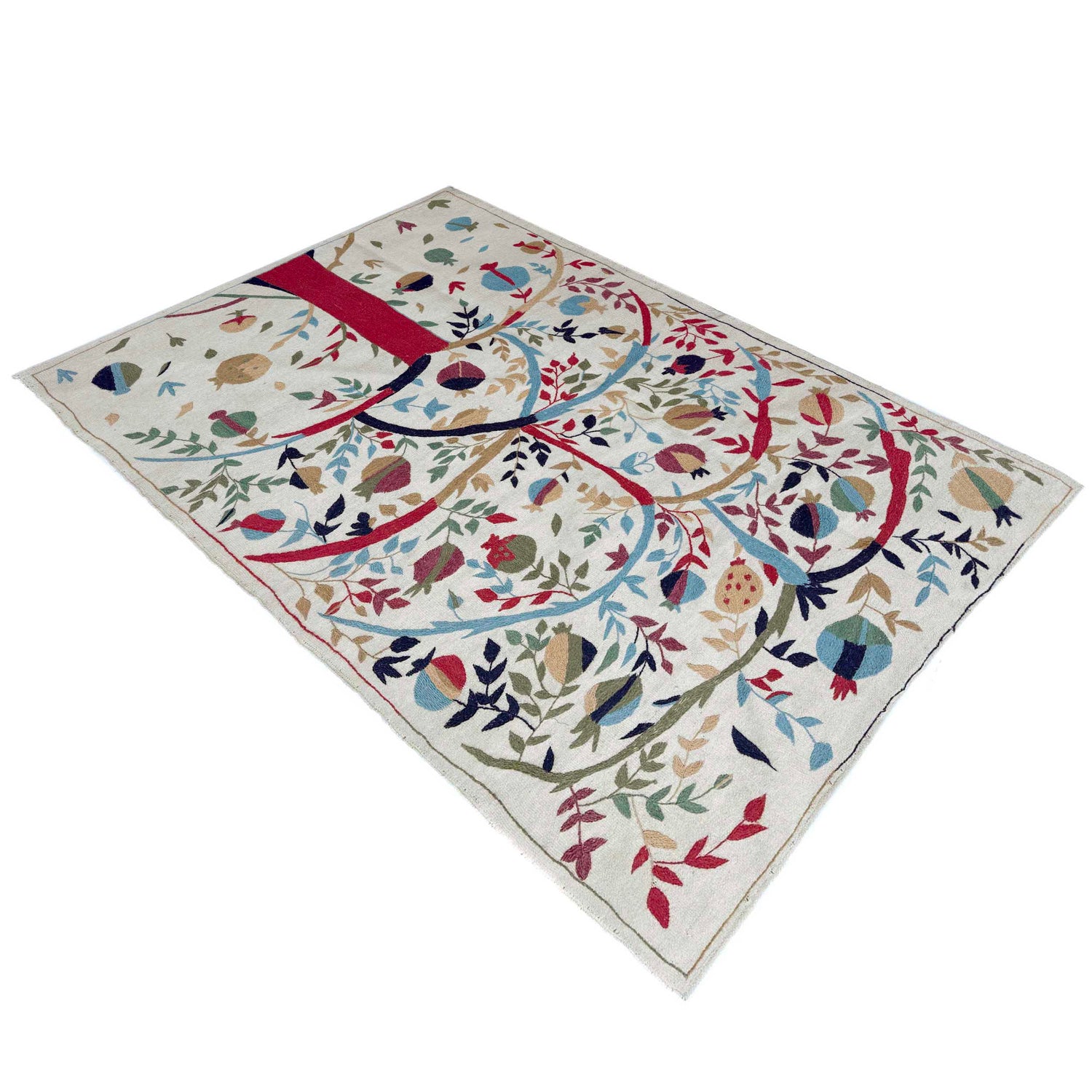 Ivory Color Embroidery Flatweave Kilim 3' 11" x 6' 3" (ft) - No. P36724