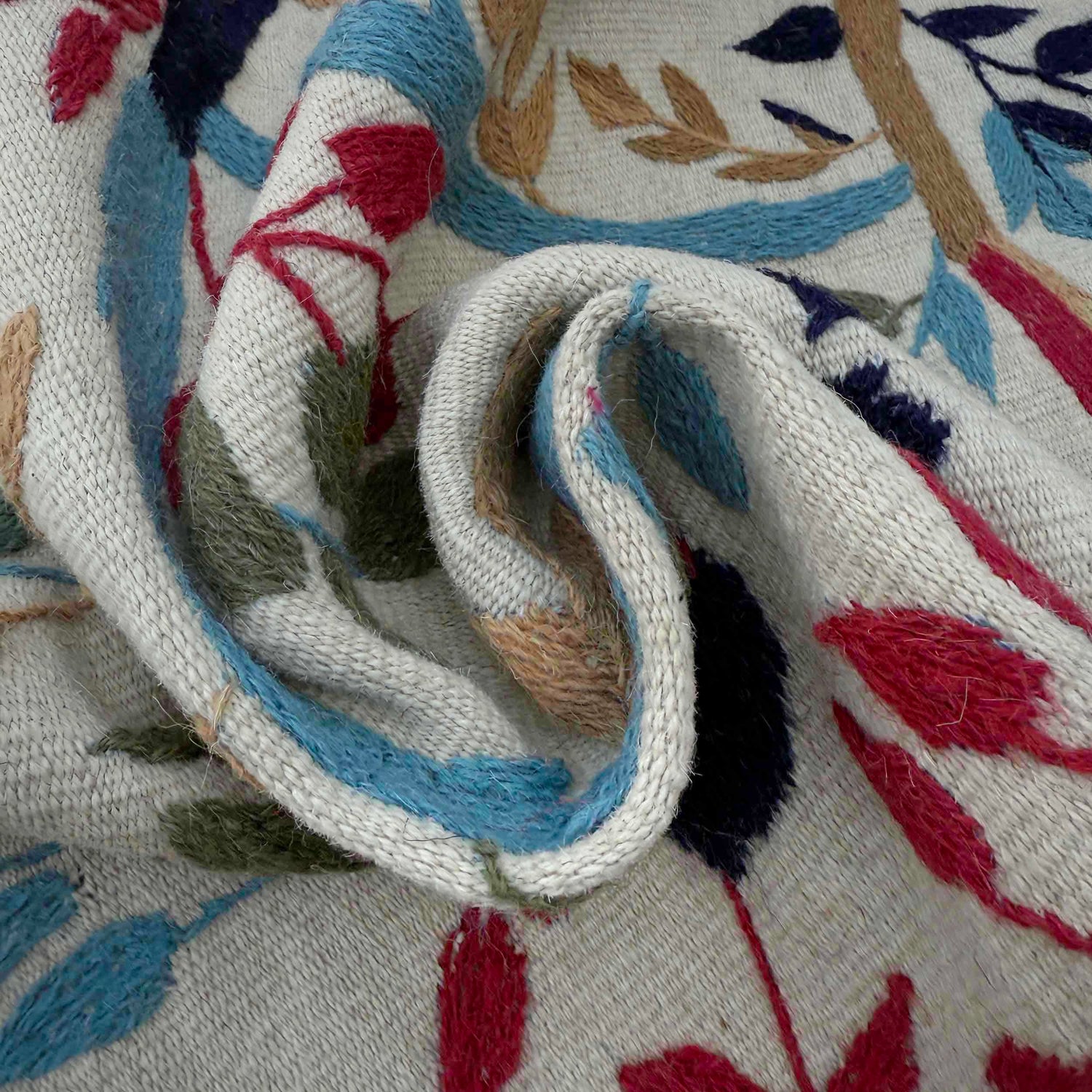 Ivory Color Embroidery Flatweave Kilim 3' 11" x 6' 3" (ft) - No. P36724