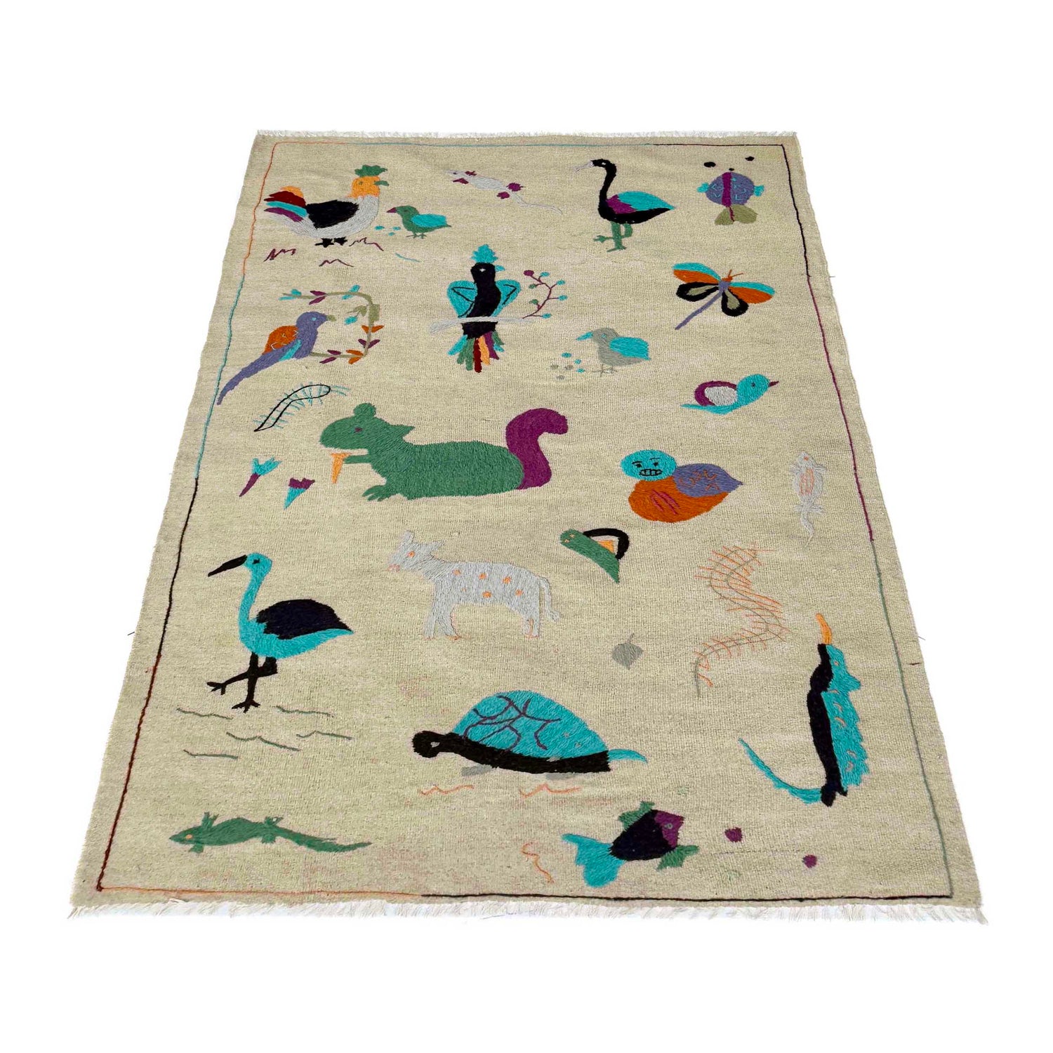 Ivory Color Embroidery Flatweave Kilim 3' 8" x 6' 3" (ft) - No. P36865