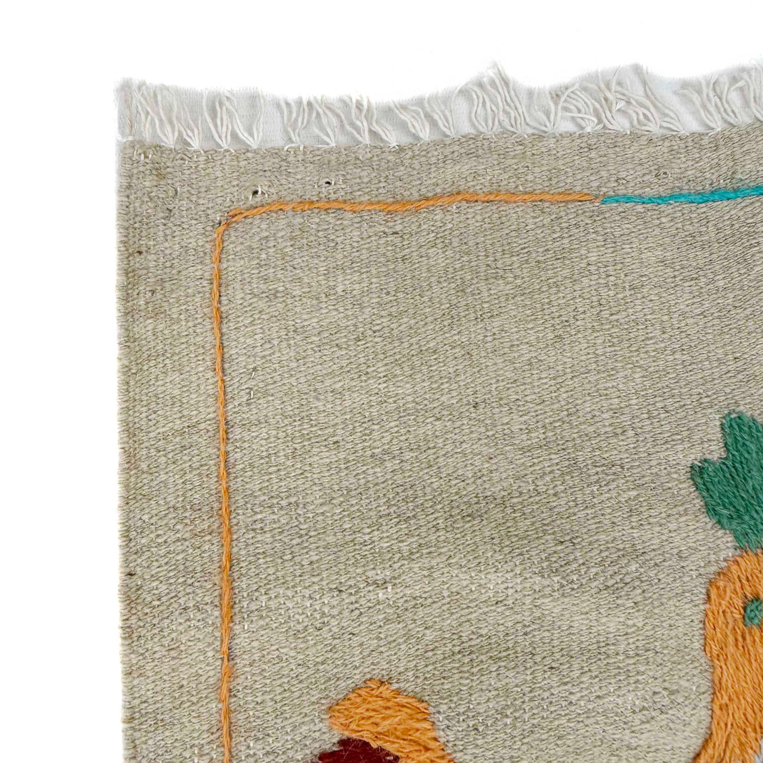 Ivory Color Embroidery Flatweave Kilim 3' 8" x 6' 3" (ft) - No. P36865