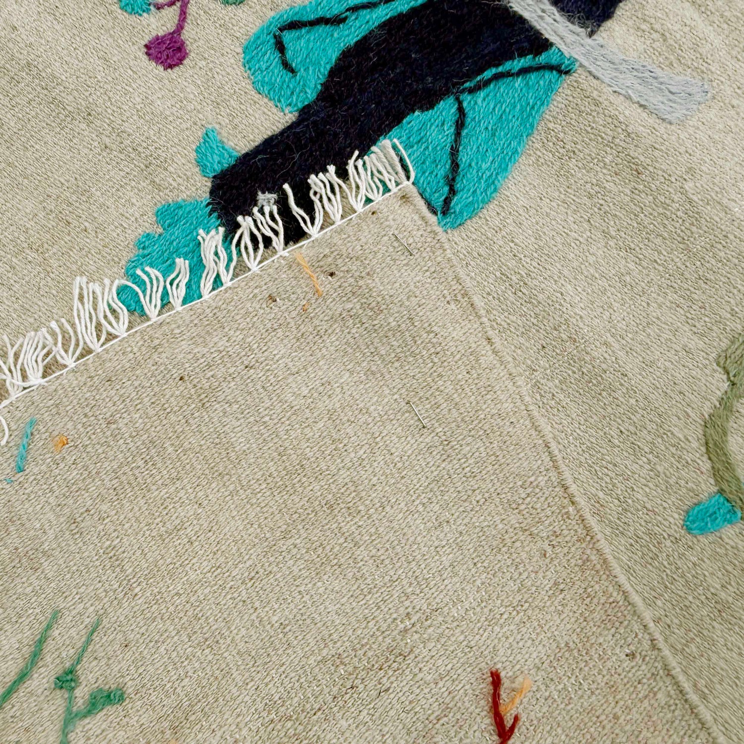 Ivory Color Embroidery Flatweave Kilim 3' 8" x 6' 3" (ft) - No. P36865