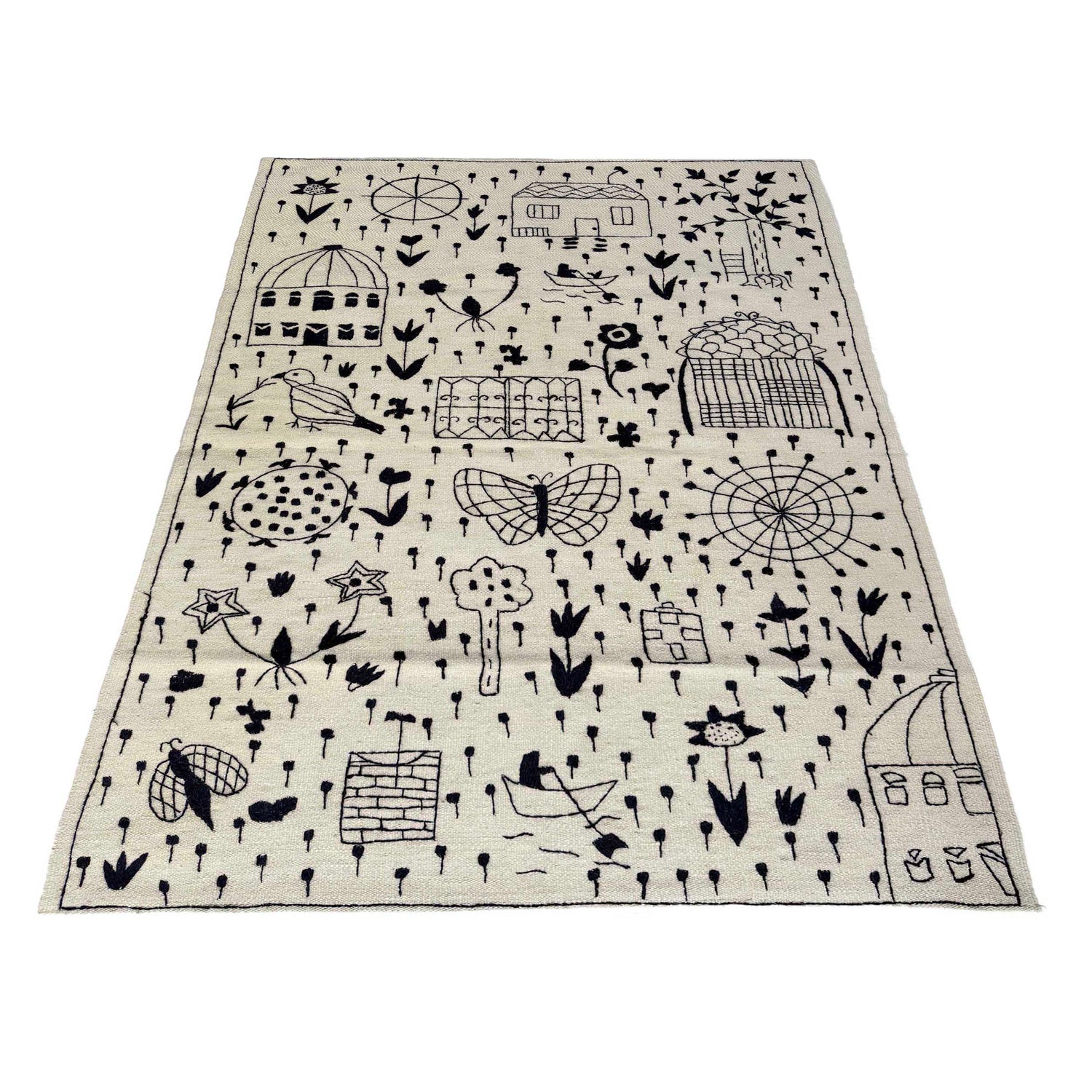 Pakistani Embroidery Kelim 3' 11" x 5' 10" (ft) - No. P36871