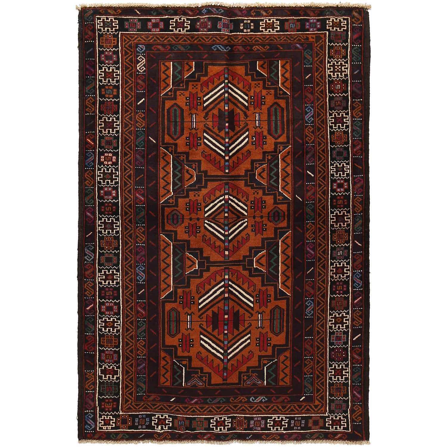 Hand Knotted Baluchi Rug 3' 8 x 5' 7 (ft) - No. R18226
