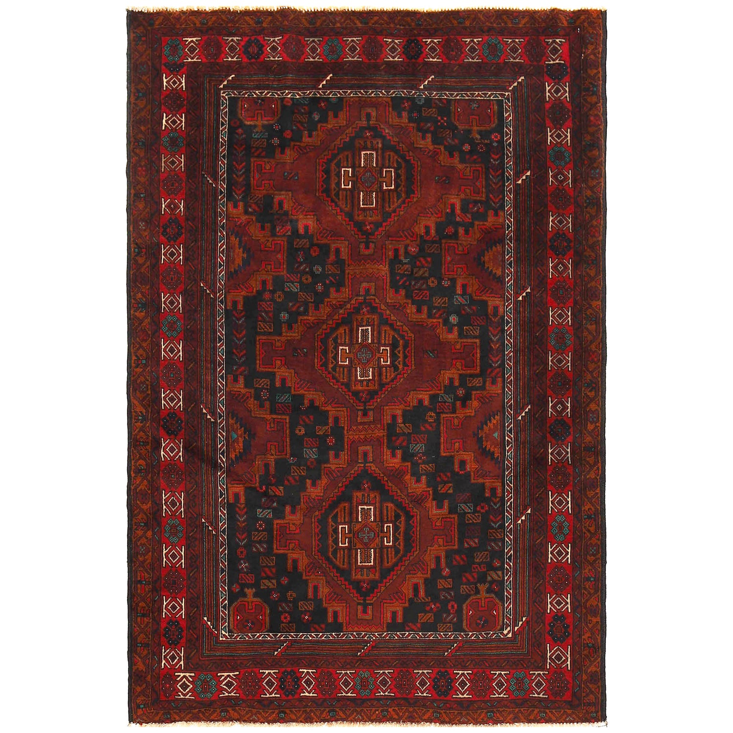 Hand Knotted Baluchi Rug 4' 1 x 6' 2 (ft) - No. R18242