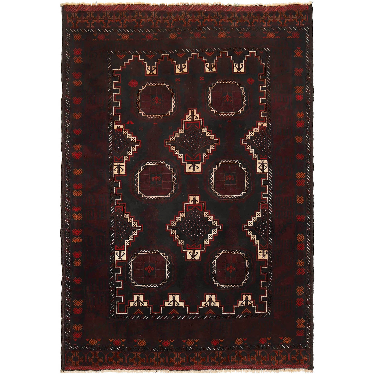 Hand Knotted Baluchi Rug 4' 4 x 6' 3 (ft) - No. R18251