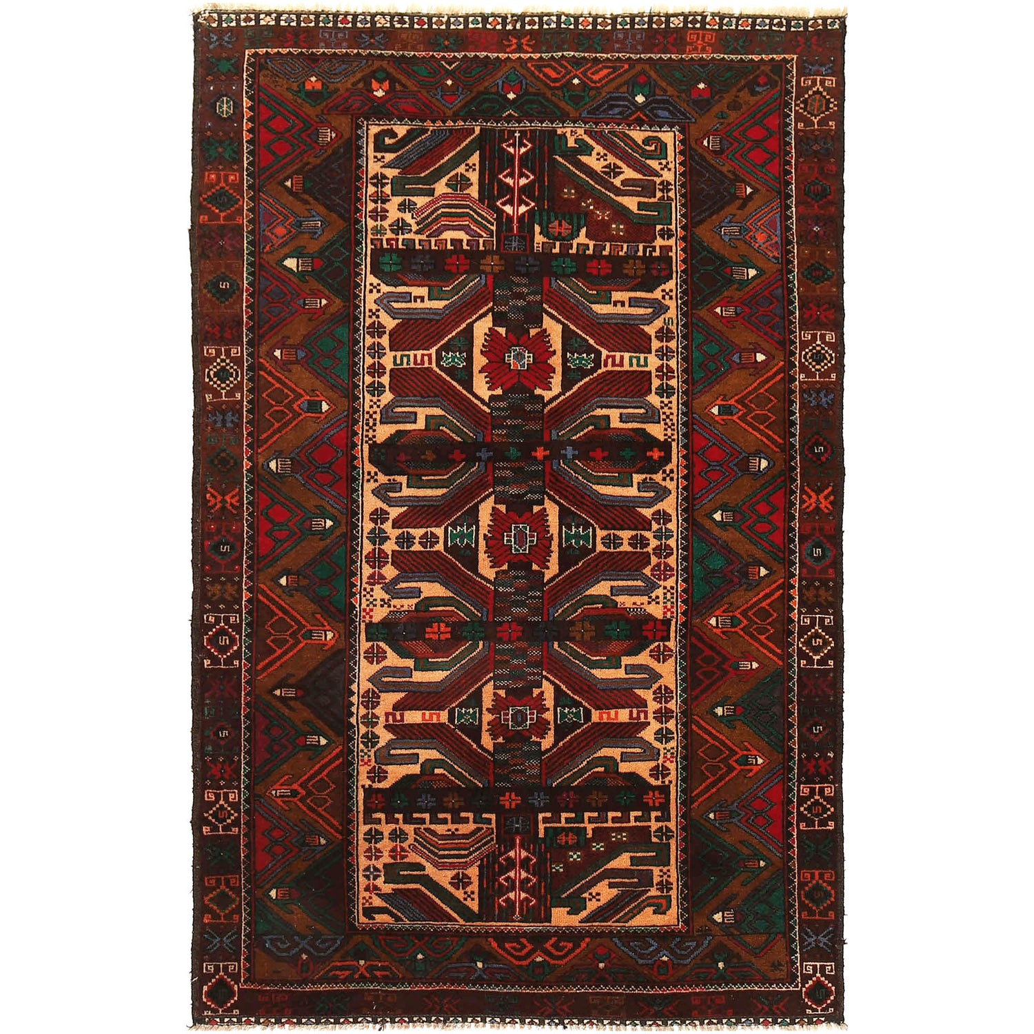 Hand Knotted Baluchi Rug 3' 7 x 5' 9 (ft) - No. R18252