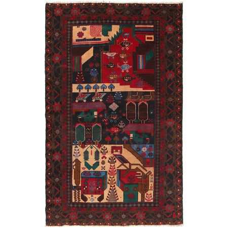 Handmade Village Design Carpet 3' 8" x 6' 1" (ft)- No. R18253