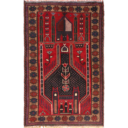 Handmade Prayer Rug 3' 2" x 4' 7" (ft) - No. R18989