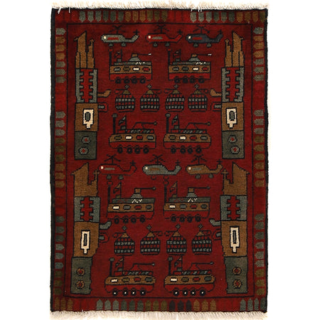 Red War Rug 2' 0 x 2' 8 (ft) - No. R21555