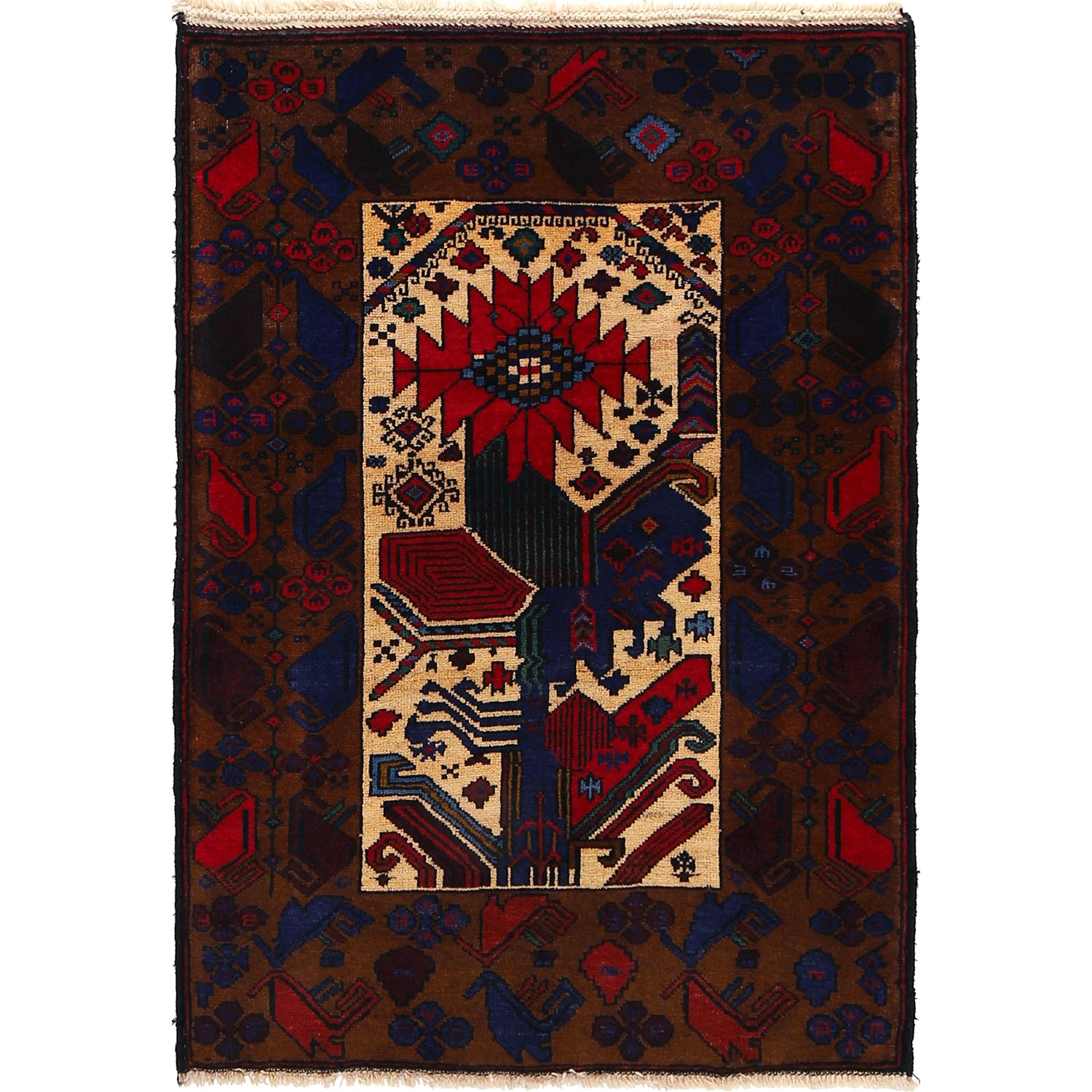 Hand Knotted Baluchi Rug 3' 2 x 4' 4 (ft) - R21986