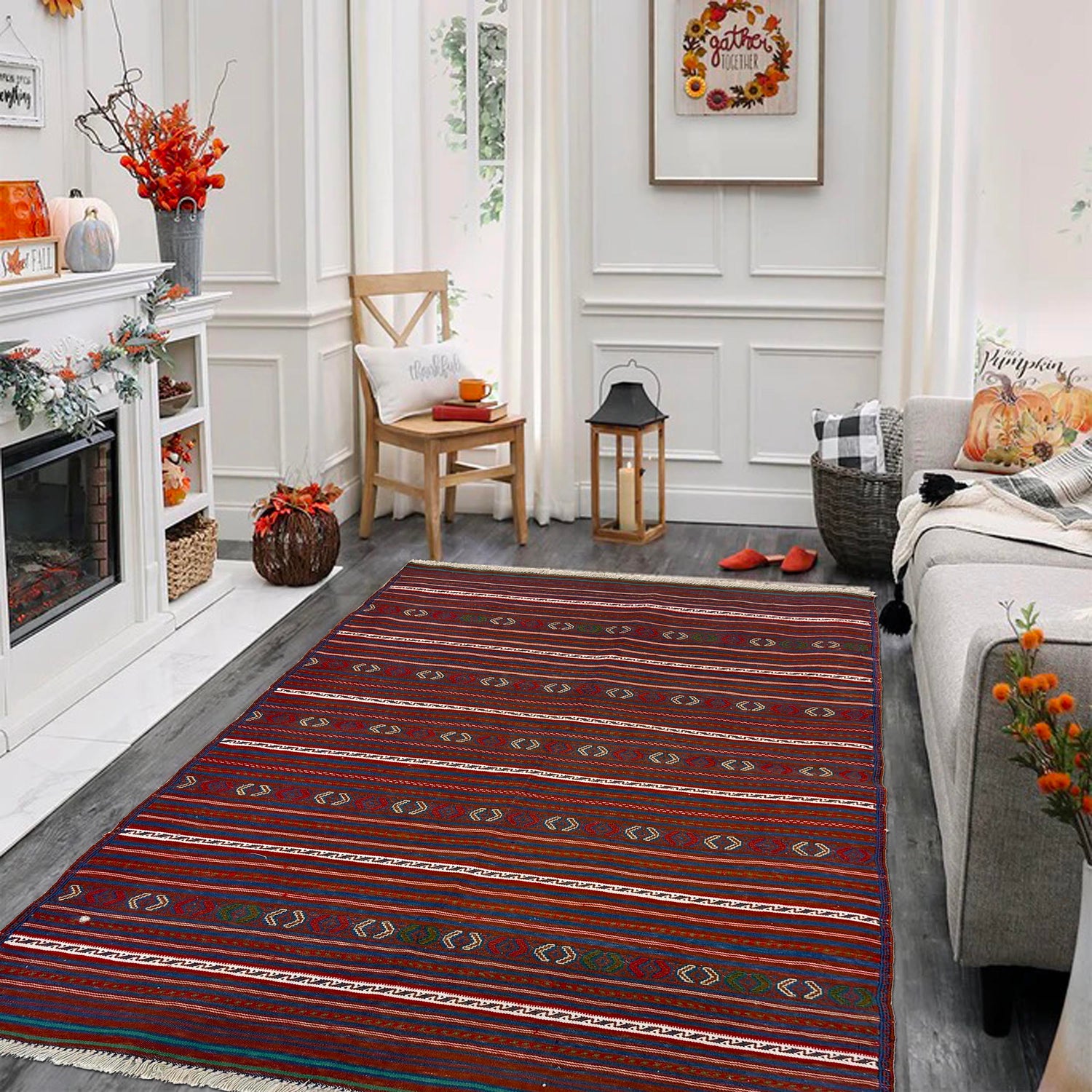 Handmade Flatweave Dhurrie 3' 2 x 4' 4 (ft) - No. R22277