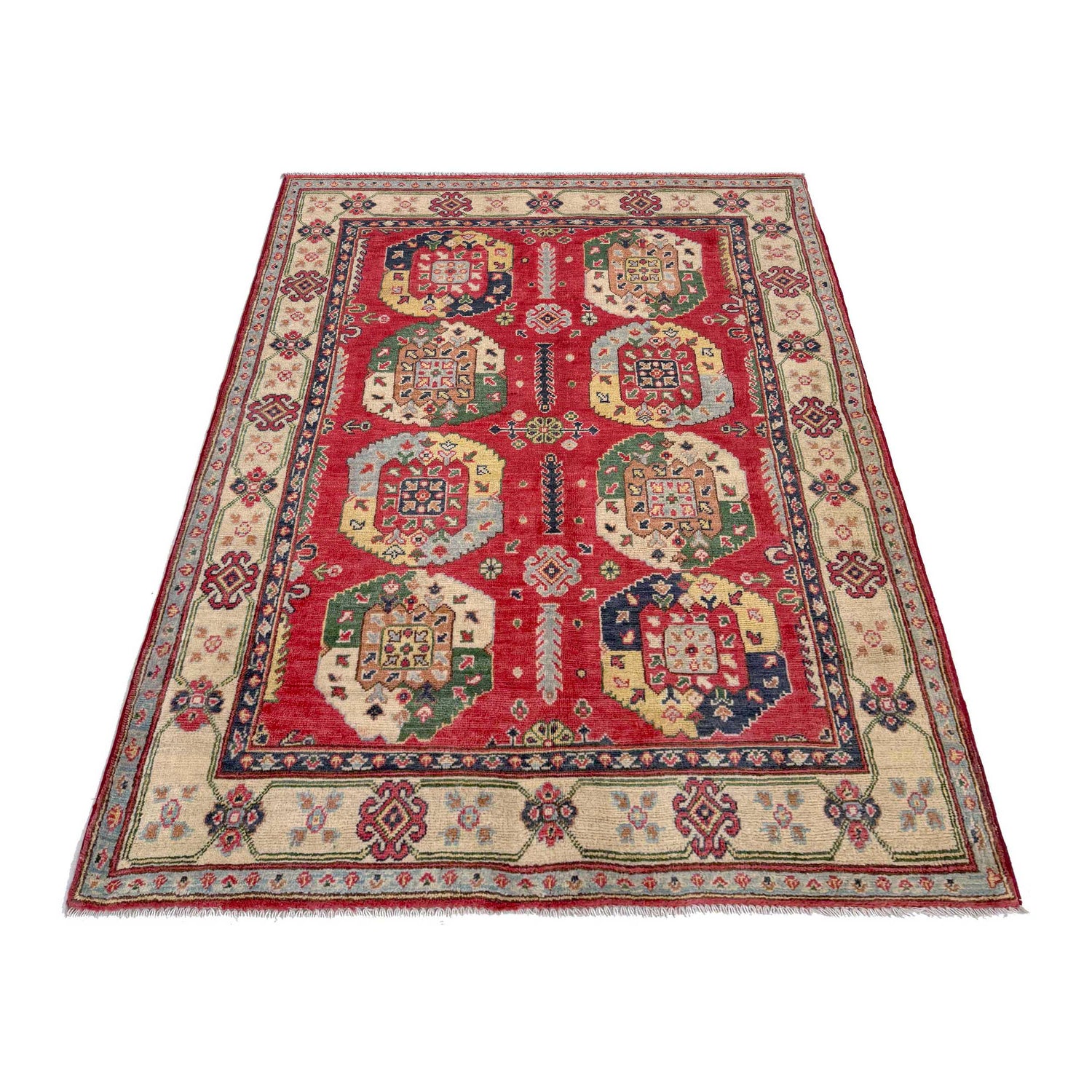 Red Color Kazak Rug 4' 0" x 5' 10" (ft) - No. R37386
