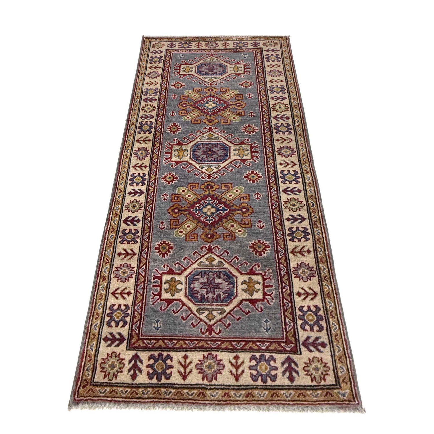 Grey Color Kazak Runner 2' 6" x 6' 4" (ft) - No. R37424