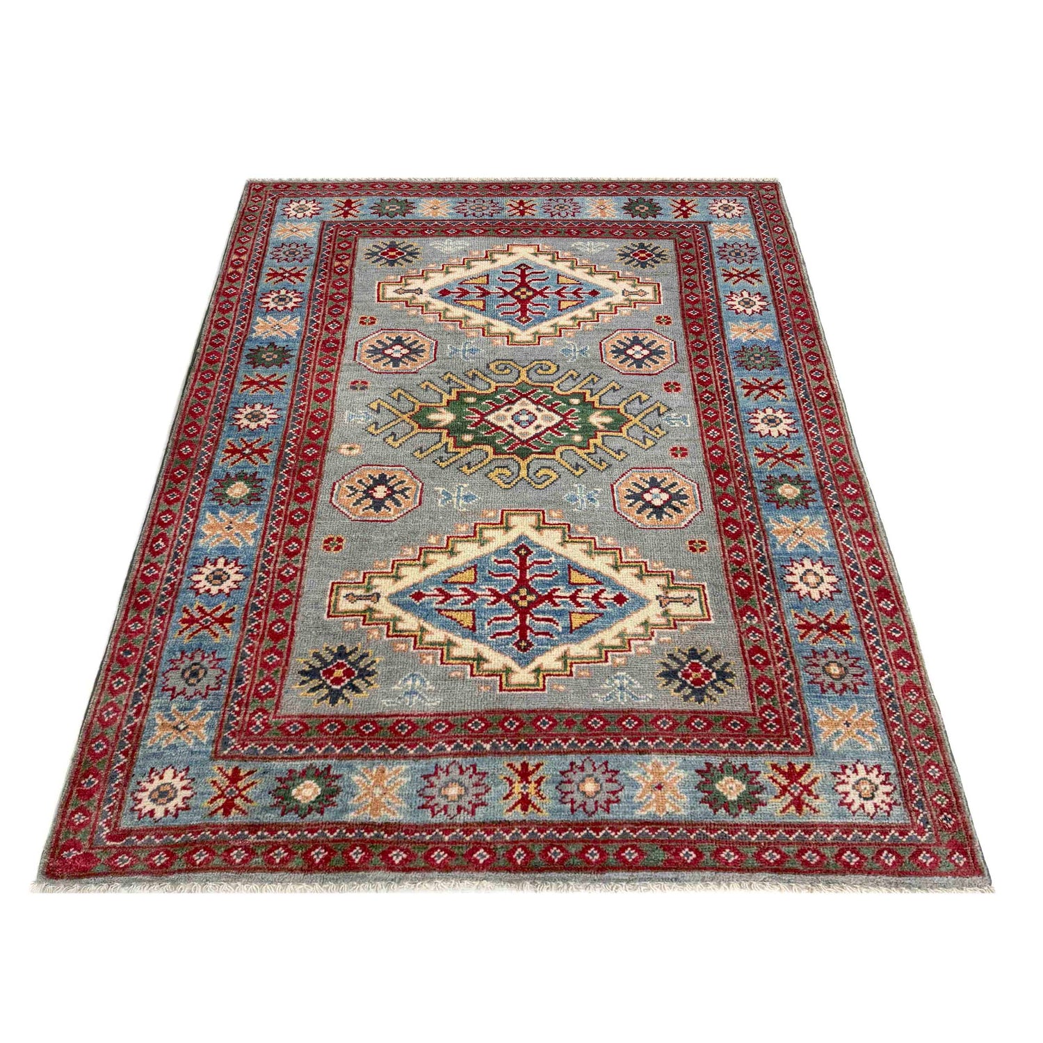 Hand Knotted Kazak Rug 3' 3" x 4' 9" (ft)- No. R37503