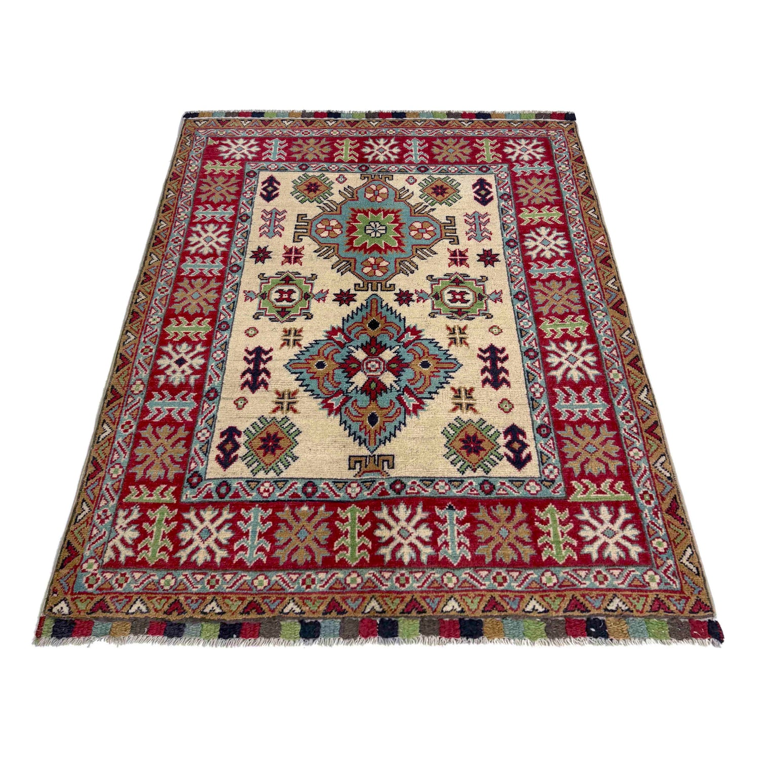 Ivory Color Kazak Rug 3' 4" x 4' 7" (ft)- No. R37505