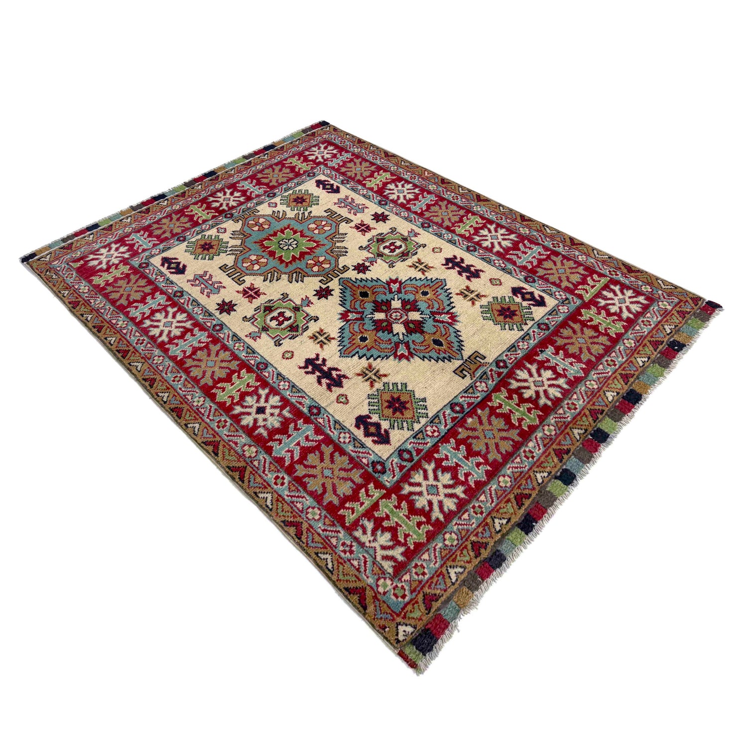 Ivory Color Kazak Rug 3' 4" x 4' 7" (ft)- No. R37505