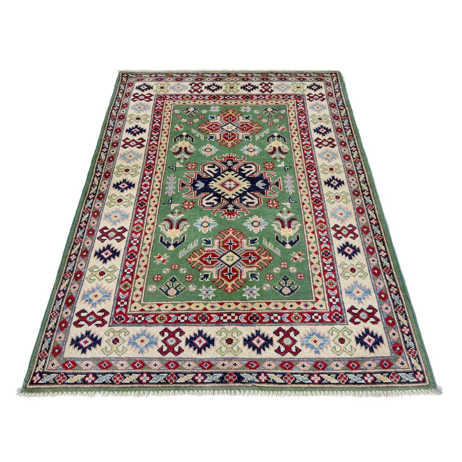 Green Color Kazak Rug 3' 3" x 5' 0" (ft)- No. R37506