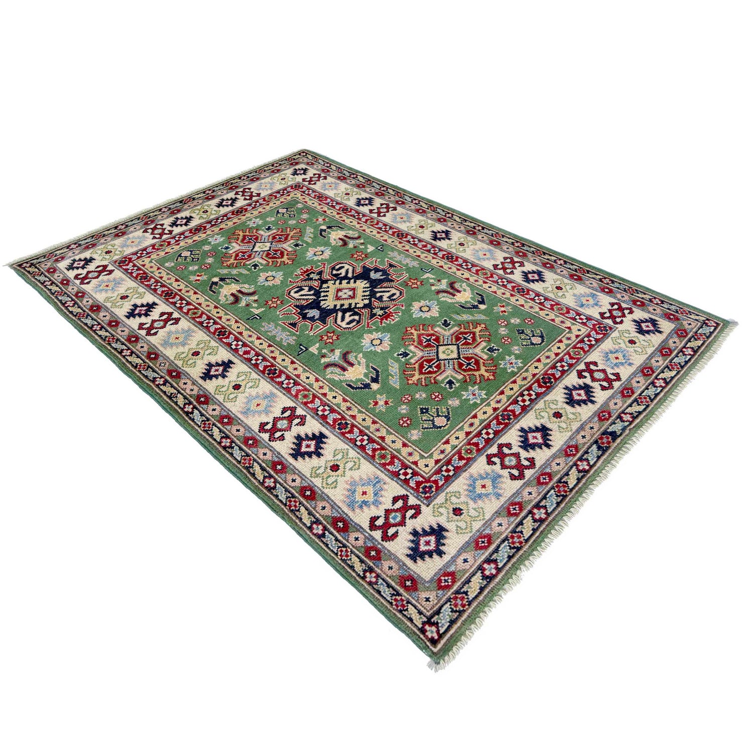 Green Color Kazak Rug 3' 3" x 5' 0" (ft)- No. R37506