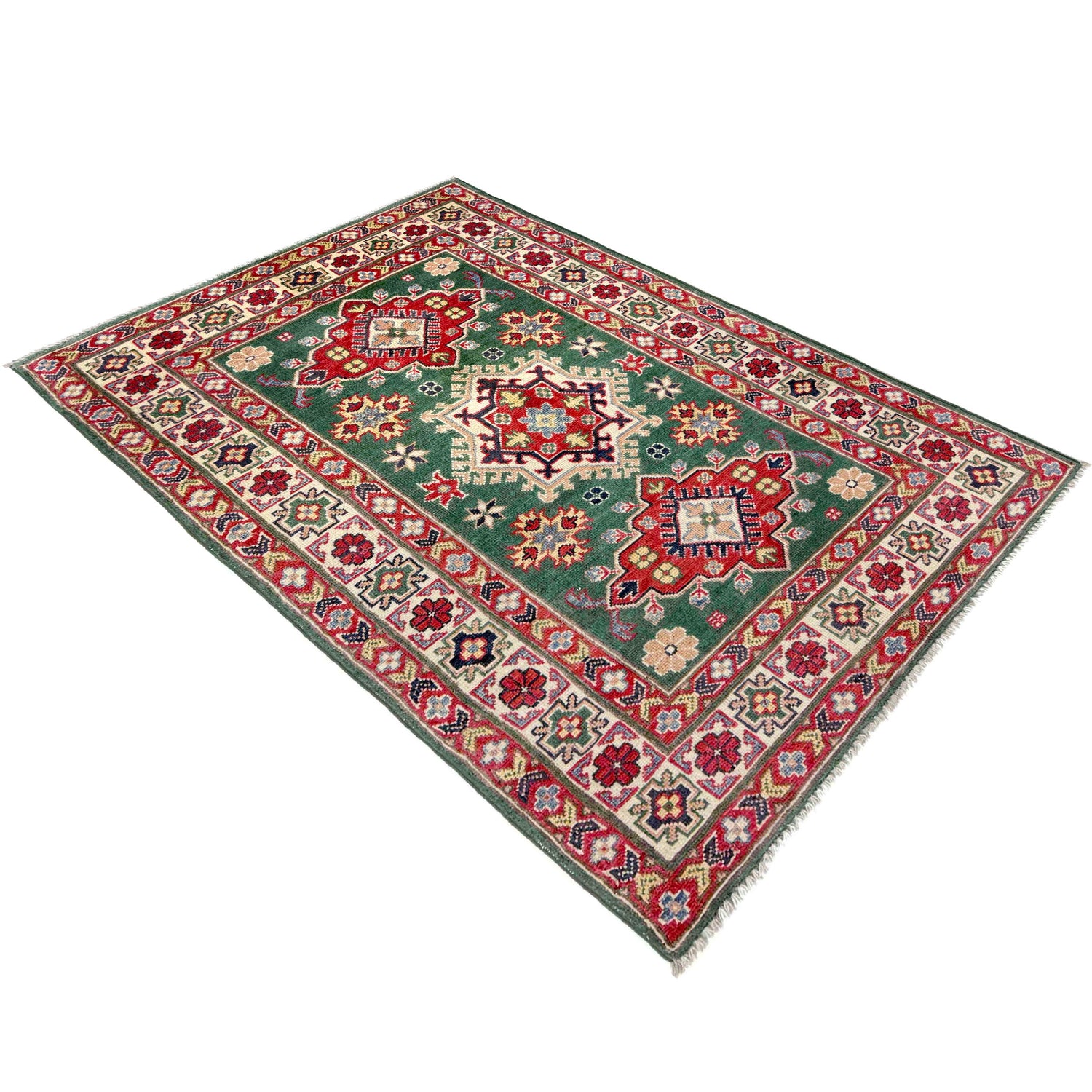 Hand Knotted Kazak Rug 3' 2" x 5' 1" (ft)- No. R37507
