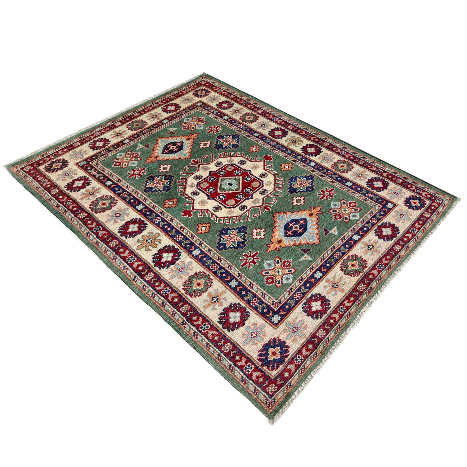 Green Color Kazak Rug 3' 2" x 4' 9" (ft)- No. R37516