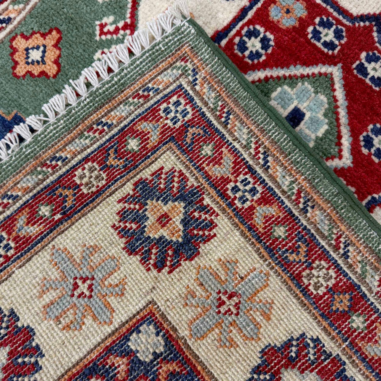 Green Color Kazak Rug 3' 2" x 4' 9" (ft)- No. R37516