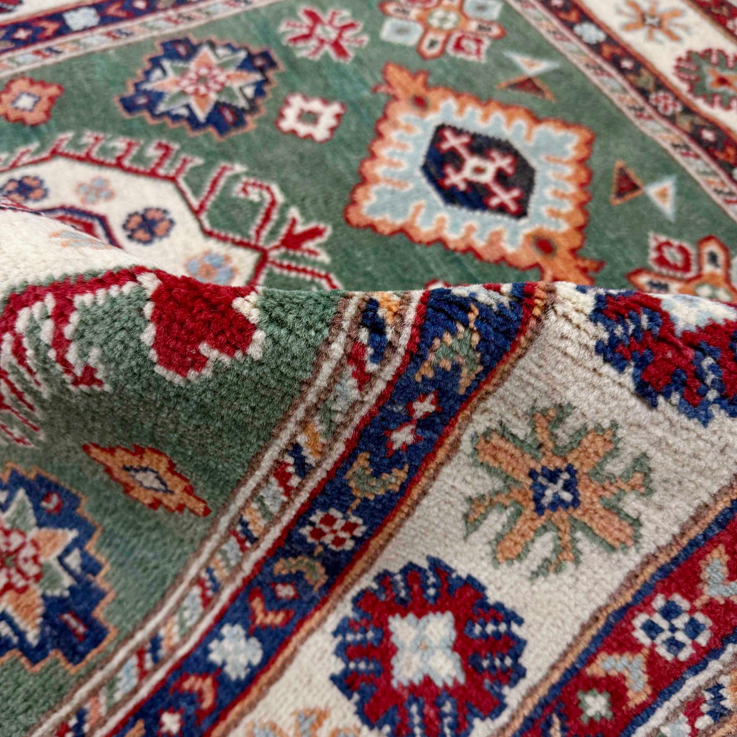 Green Color Kazak Rug 3' 2" x 4' 9" (ft)- No. R37516