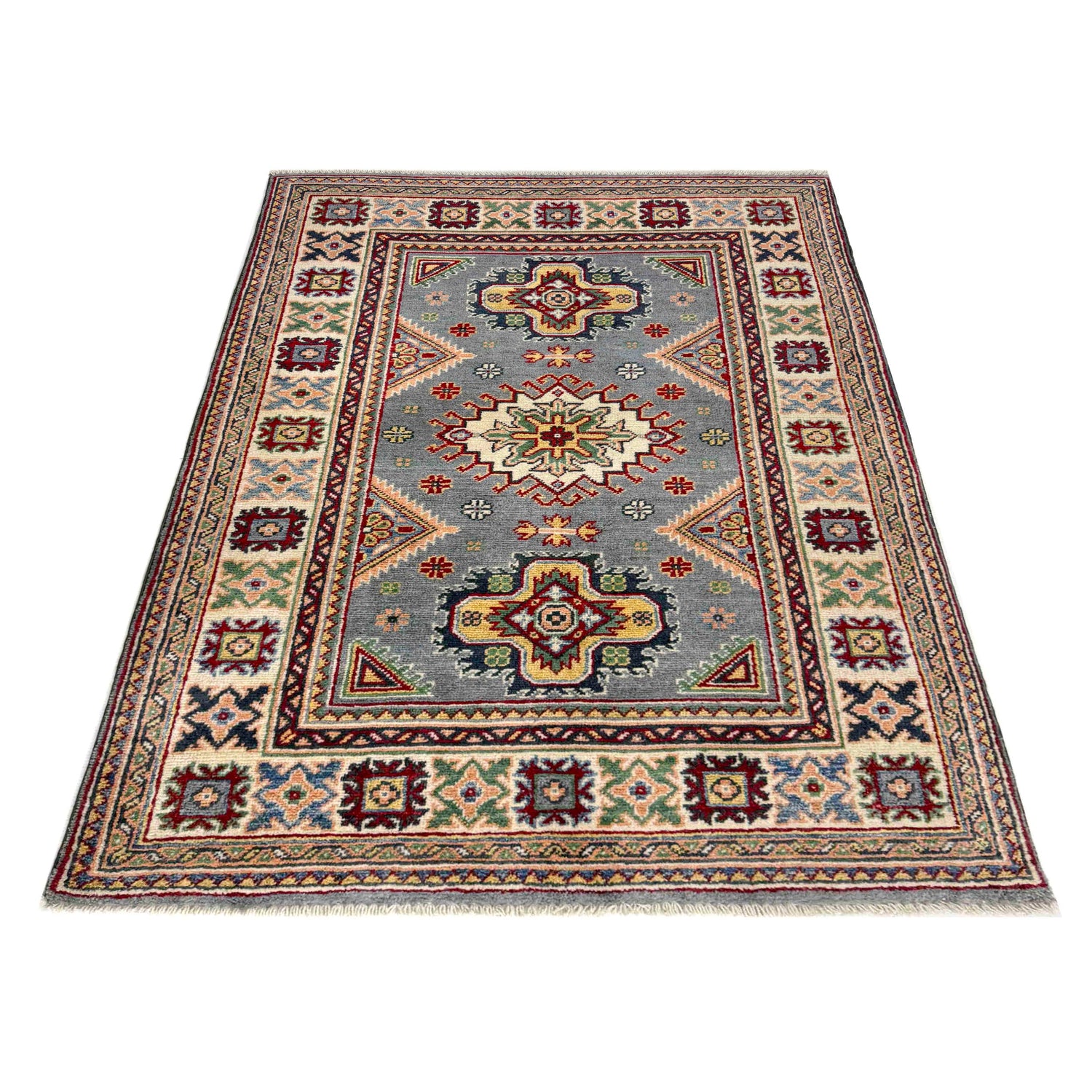 Grey Color Kazak Rug 3' 2" x 4' 5" (ft)- No. R37524