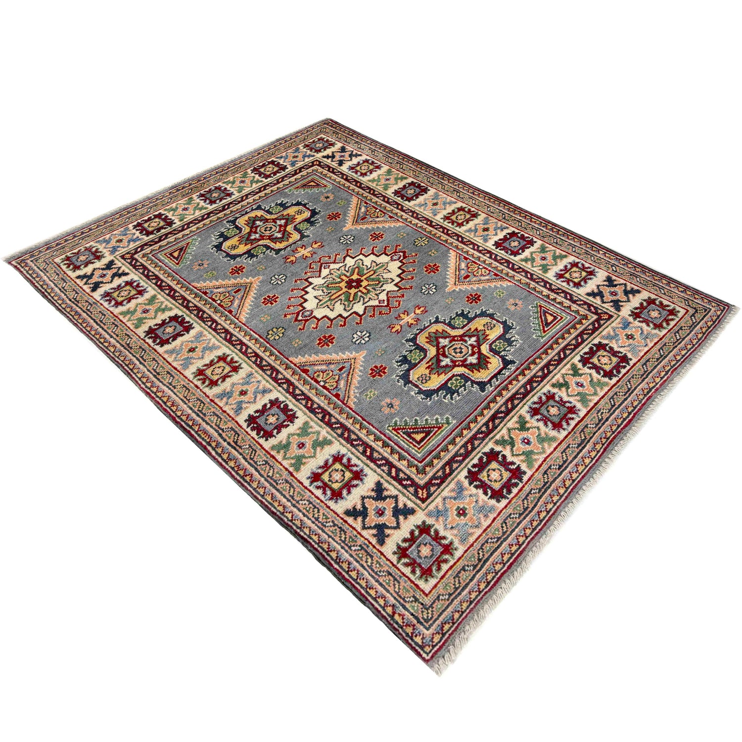 Grey Color Kazak Rug 3' 2" x 4' 5" (ft)- No. R37524