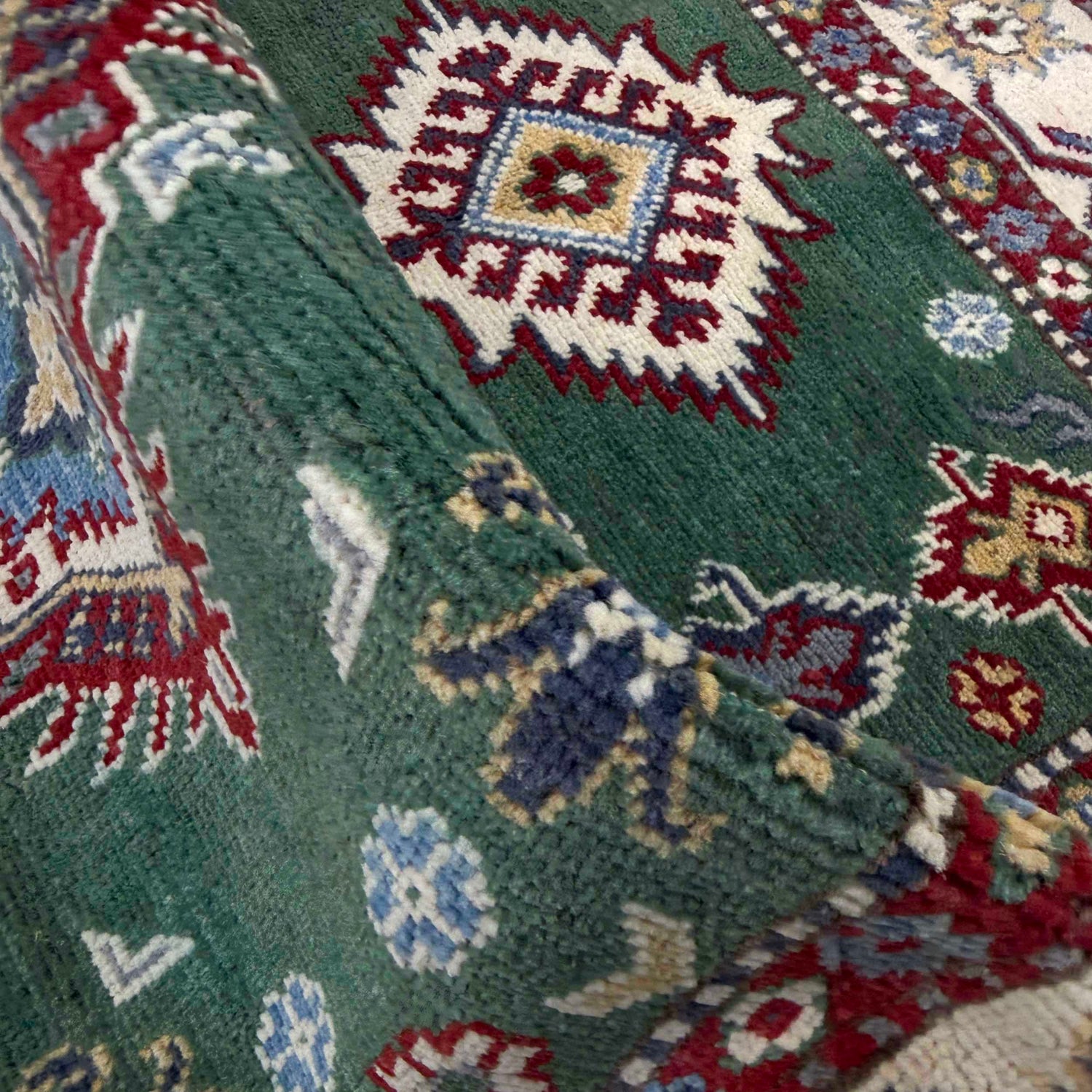 Green Color Kazak Rug 3' 3" x 5' 0" (ft)- No. R37532