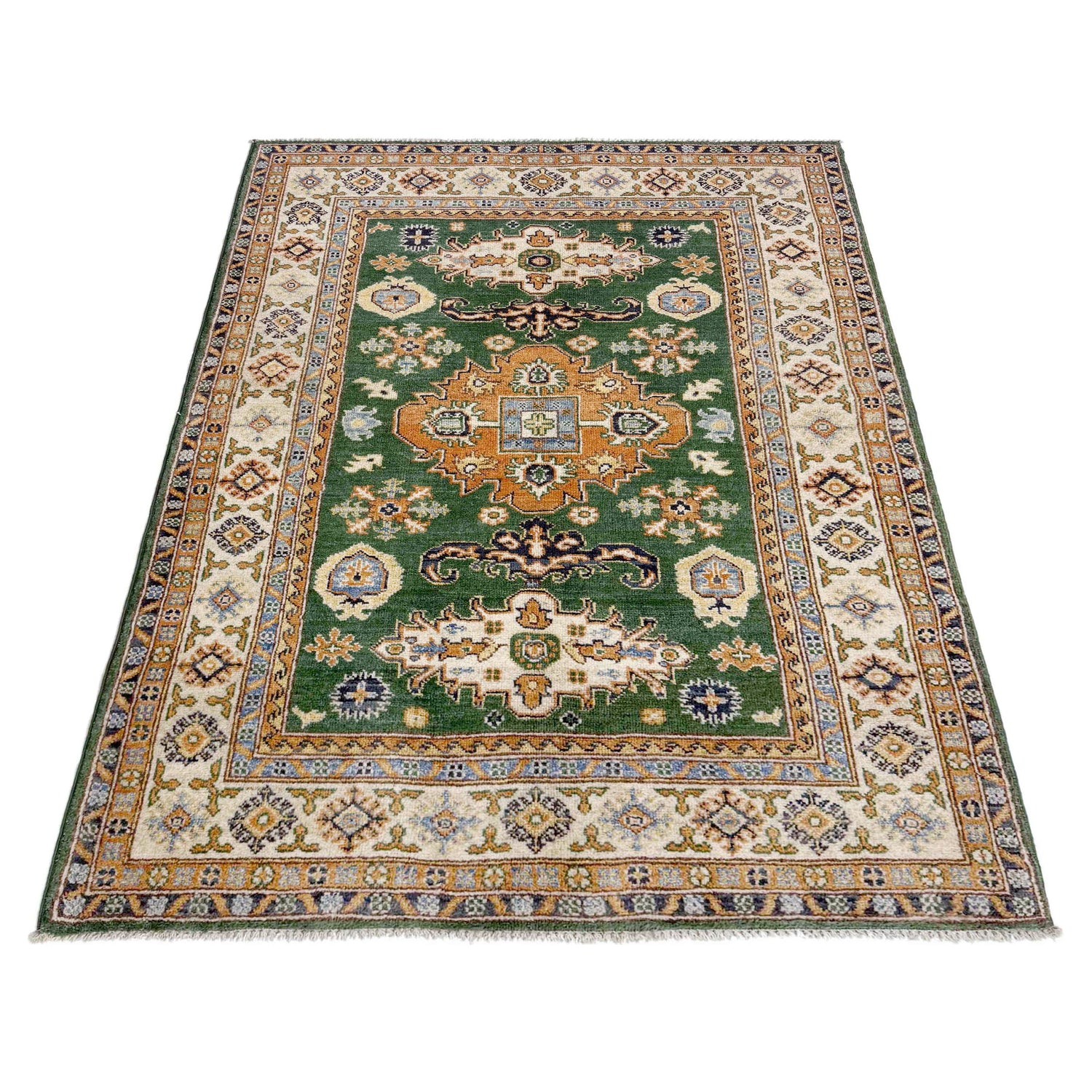 Green Color Kazak Rug 4' 0" x 5' 6" (ft) - No. R37633