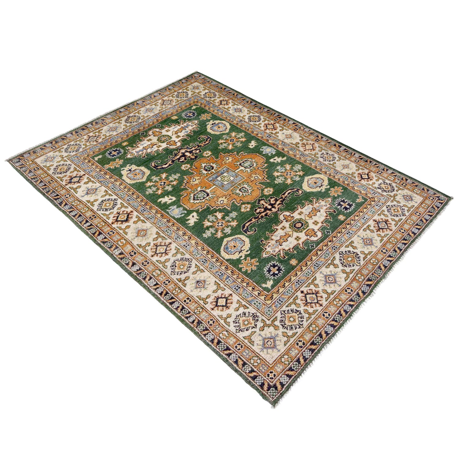 Green Color Kazak Rug 4' 0" x 5' 6" (ft) - No. R37633