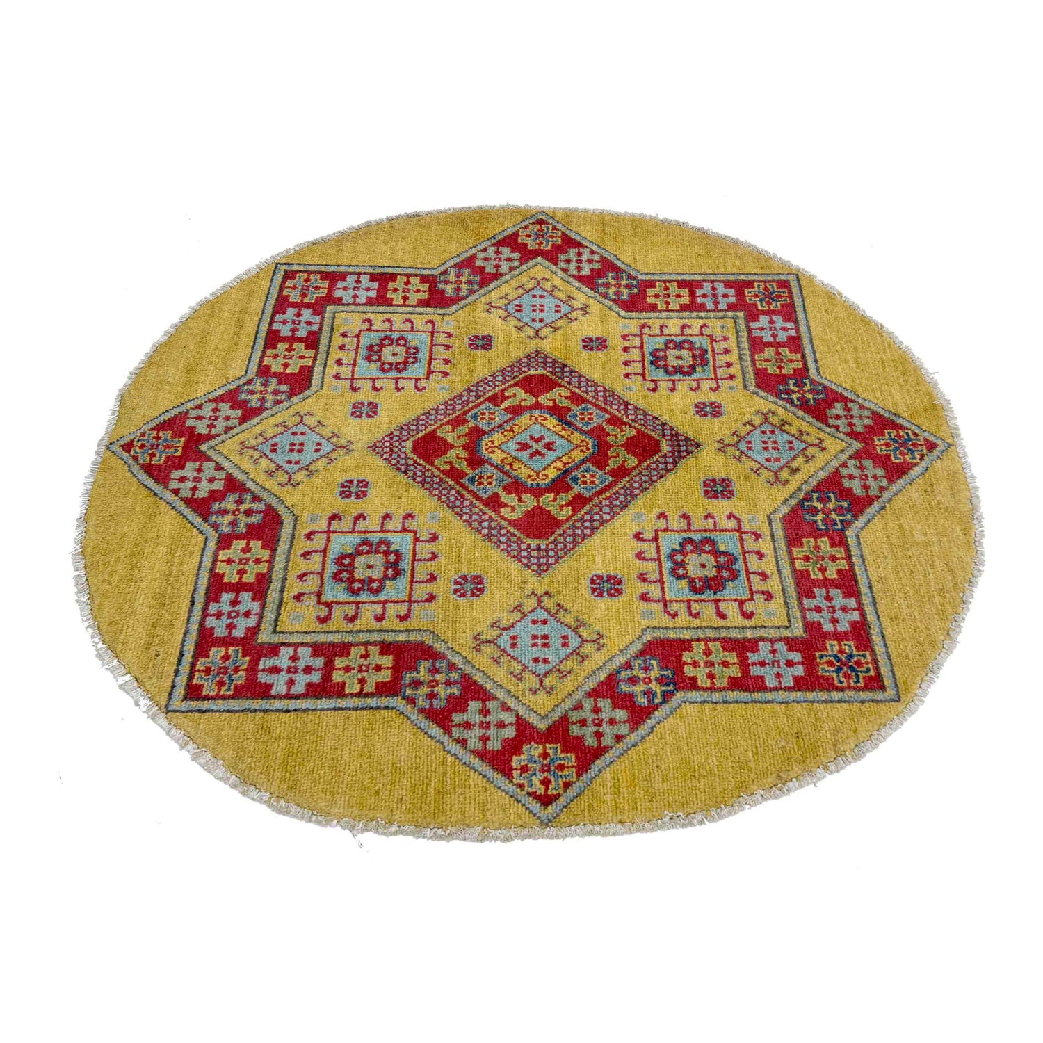 Hand Knotted Kazak Round Carpet for Home 3' 2" x 3' 3" (ft) - No. R37677