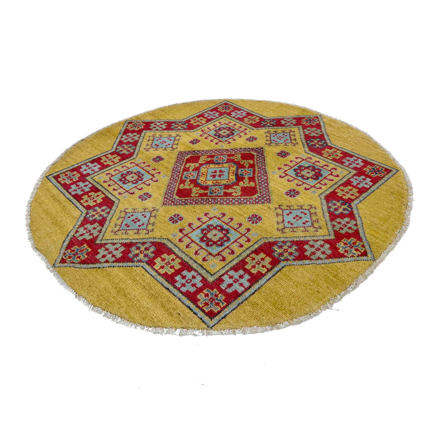 Hand Knotted Kazak Round Carpet for Home 3' 2" x 3' 3" (ft) - No. R37677