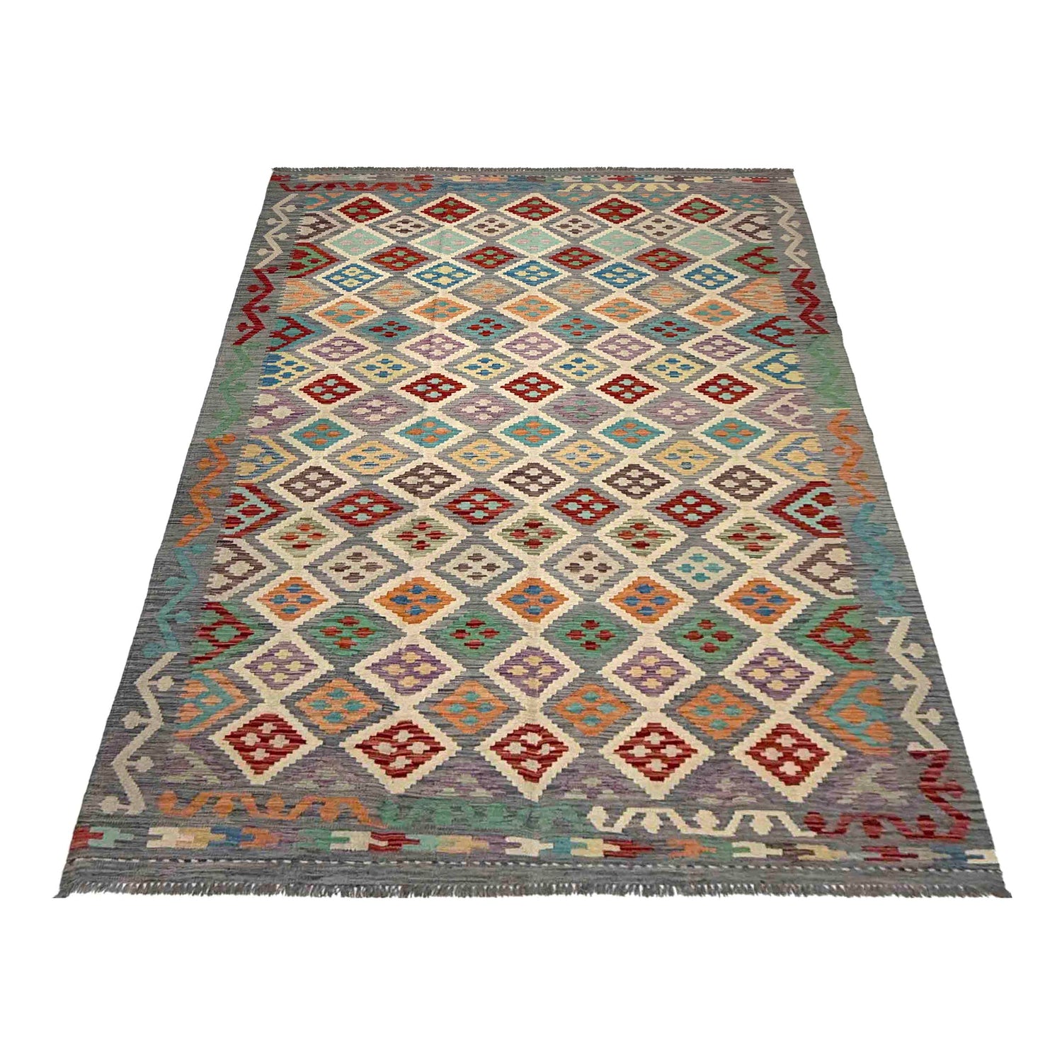 Handmade Vegetable Kilim 6' 4" x 9' 9" (ft) - No. R37861