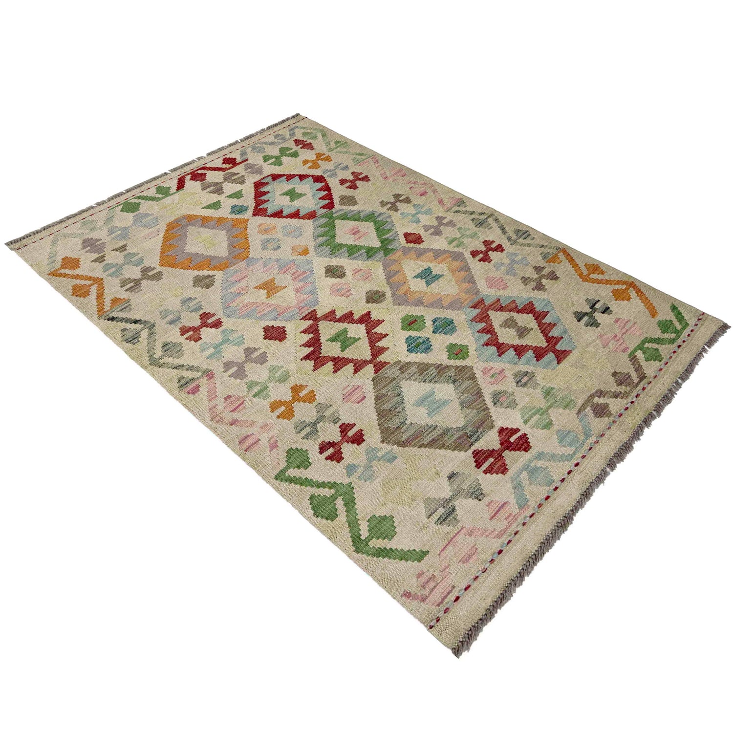 Handmade Vegetable Kelim 3' 2" x 4' 9" (ft) - No. R37914