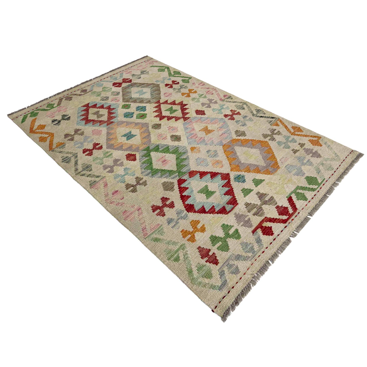 Handmade Vegetable Kelim 3' 2" x 4' 9" (ft) - No. R37914