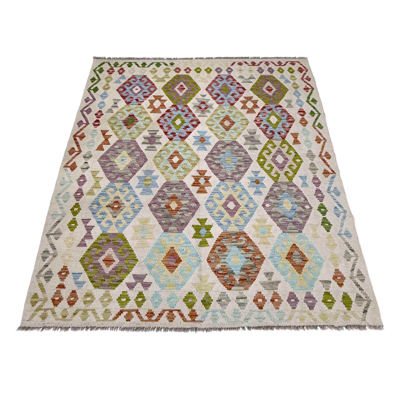 Handmade Vegetable Kelim 5' 1" x 6' 10" (ft) - No. R38452