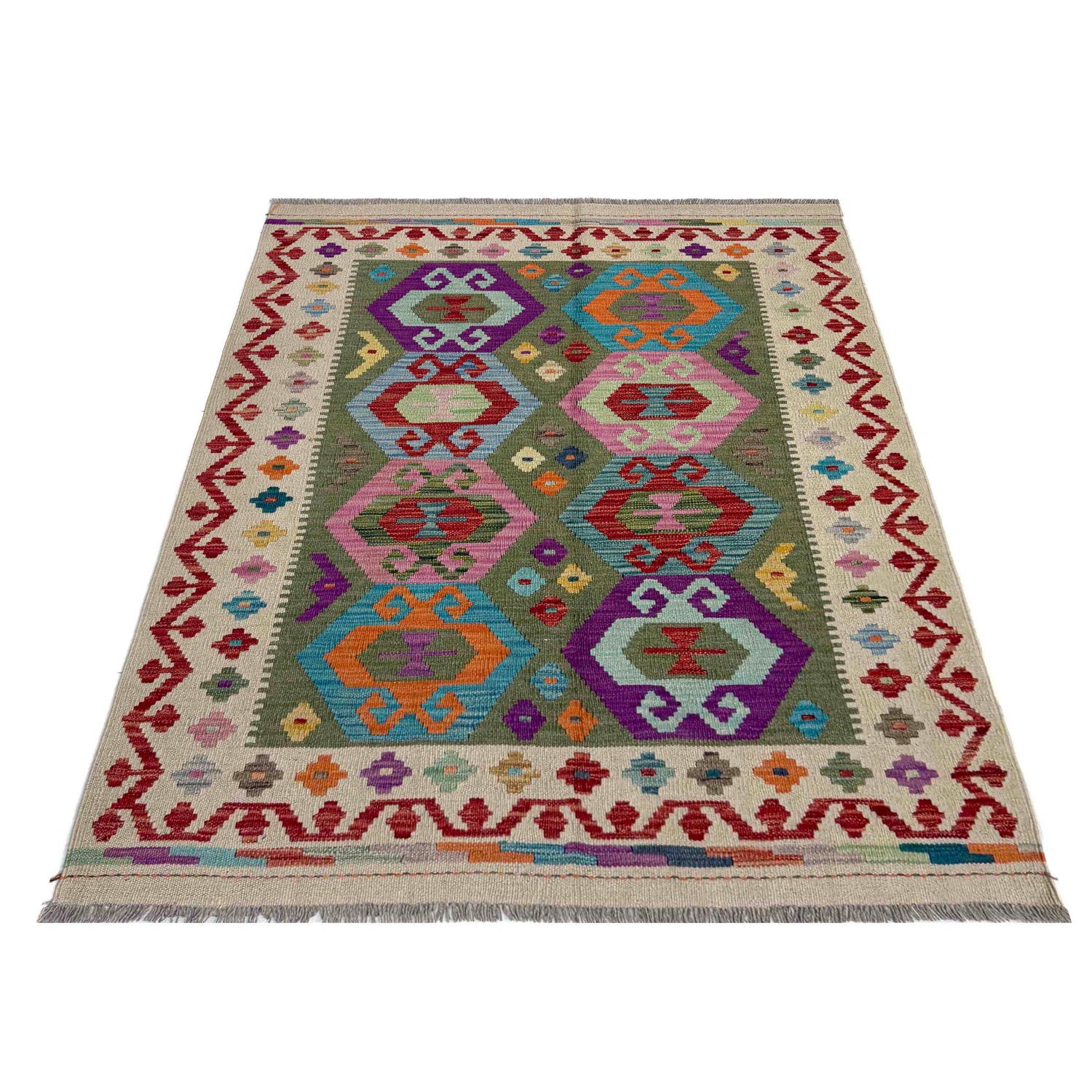 Handmade Vegetable Kilim 4' 0" x 5' 6" (ft) - No. R39651