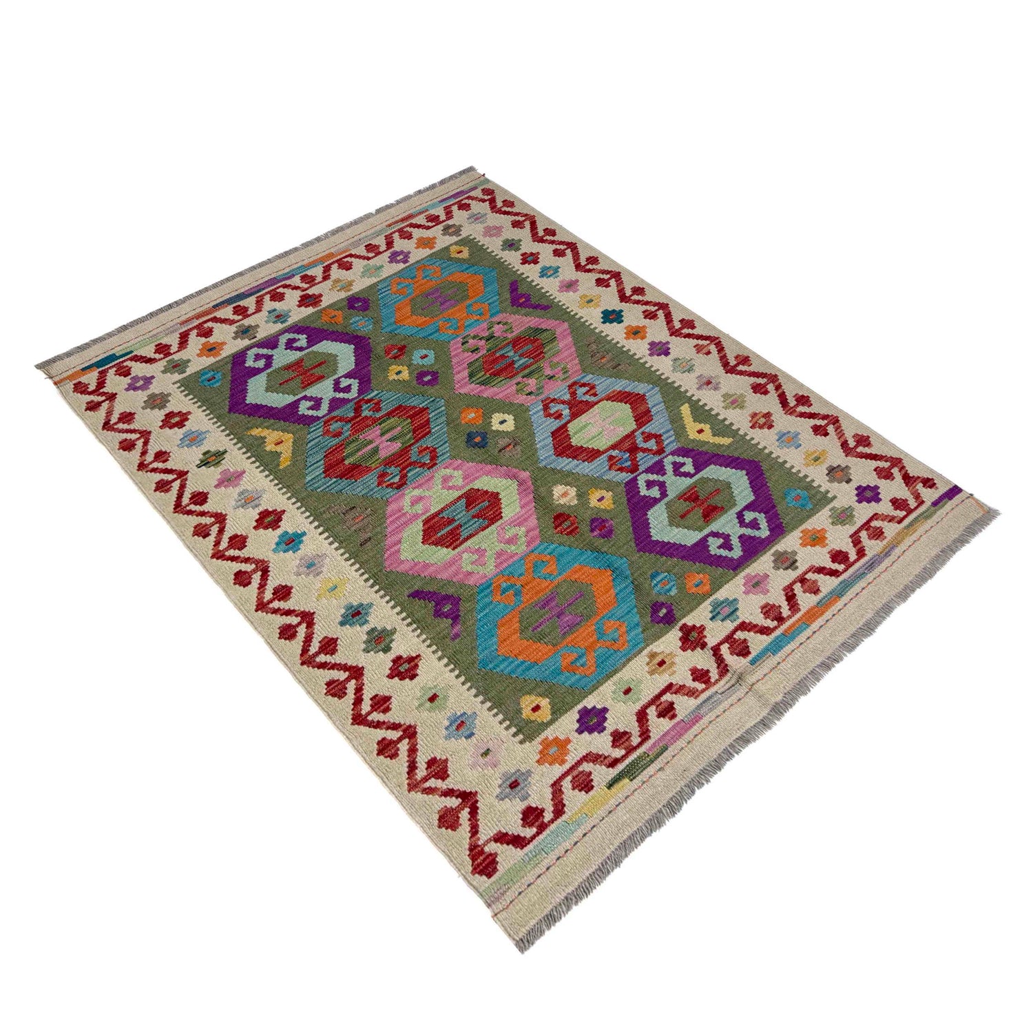 Handmade Vegetable Kilim 4' 0" x 5' 6" (ft) - No. R39651