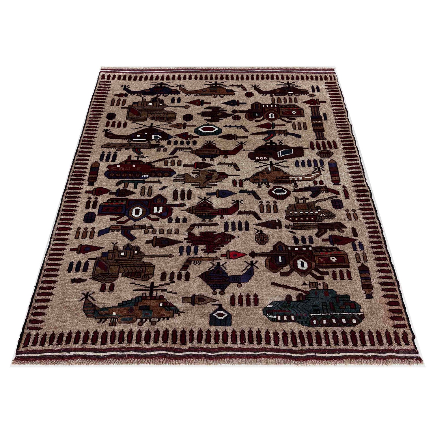 Handmade War Rug 4' 4" x 5' 8" (ft) - No. R39754