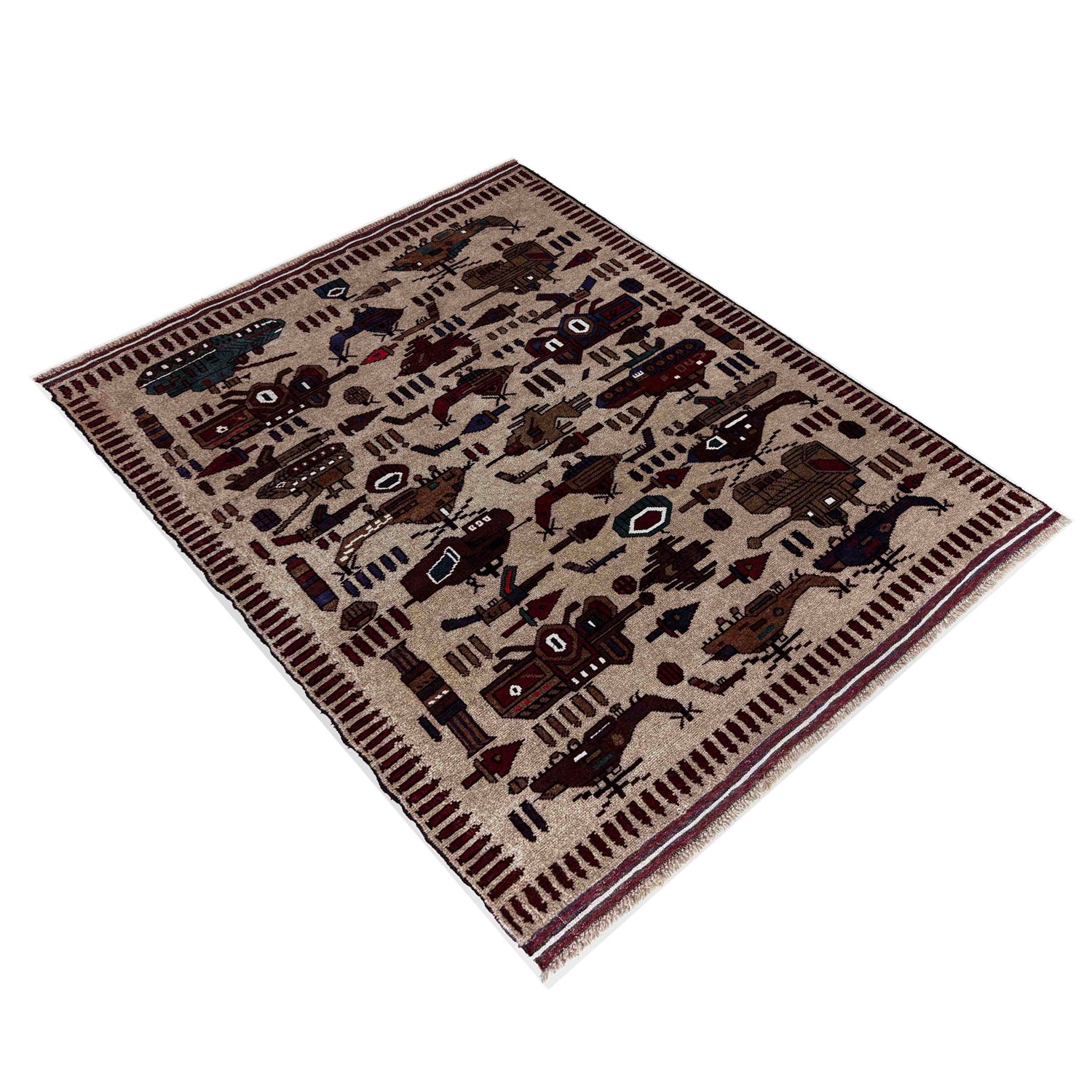 Handmade War Rug 4' 4" x 5' 8" (ft) - No. R39754