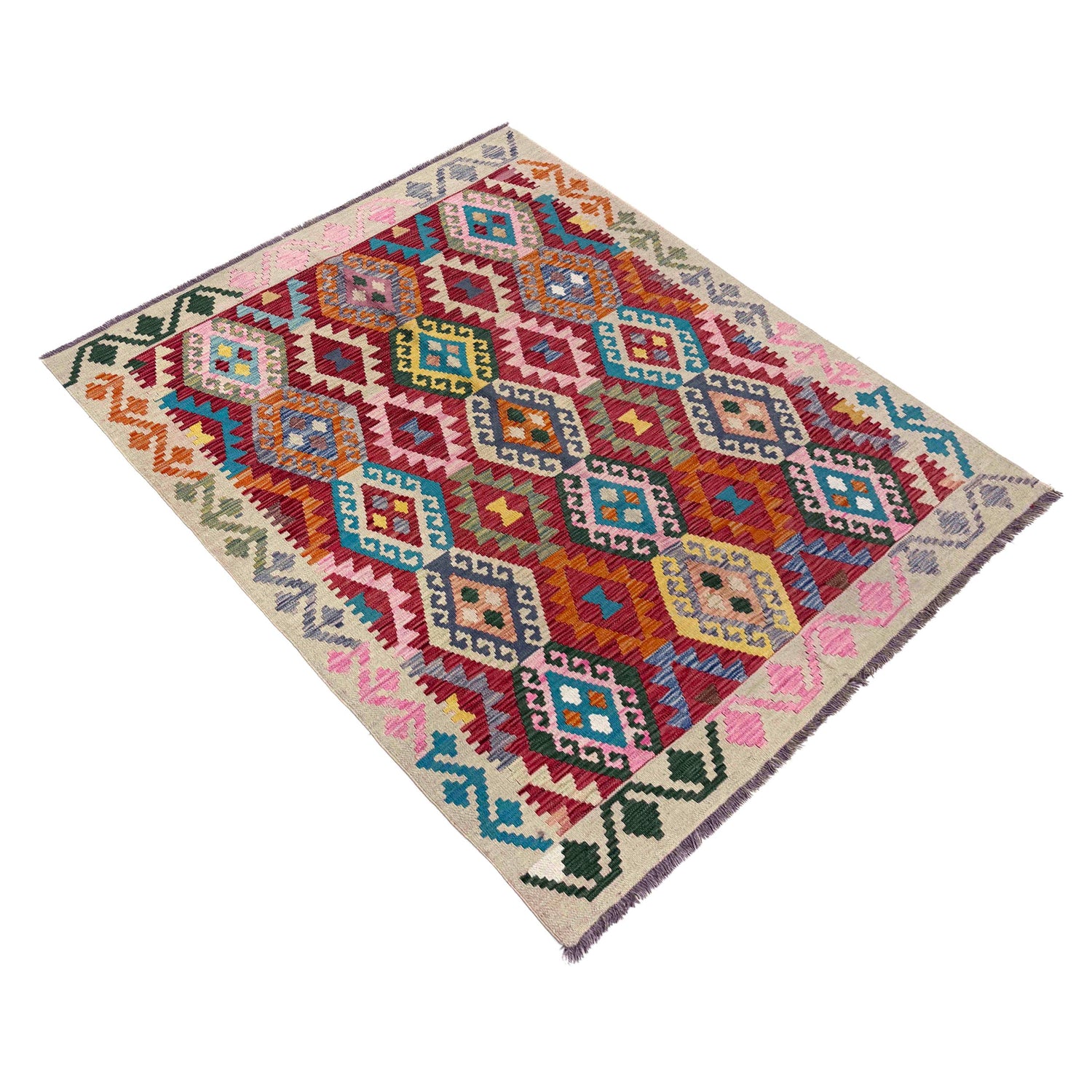 Handmade Vegetable Kilim 5' 1" x 6' 9" (ft) - No. R39898
