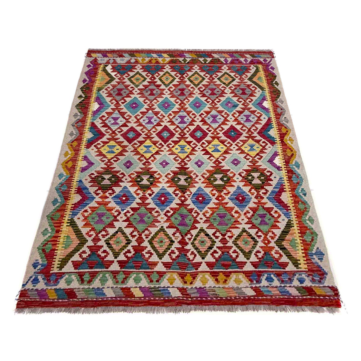 Handmade Vegetable Kelim 4' 1" x 6' 4" (ft) - No. R40058