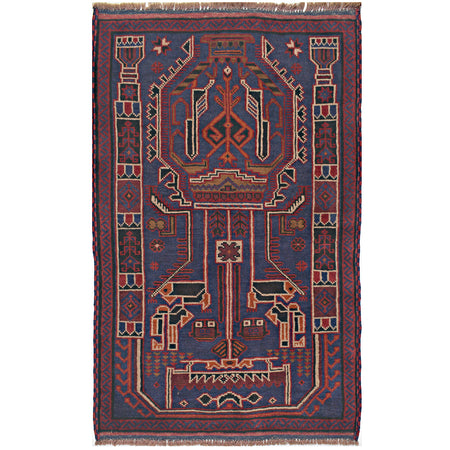 Hand Knotted Baluchi Rug 2' 8 x 4' 6 (ft) - No. W15084