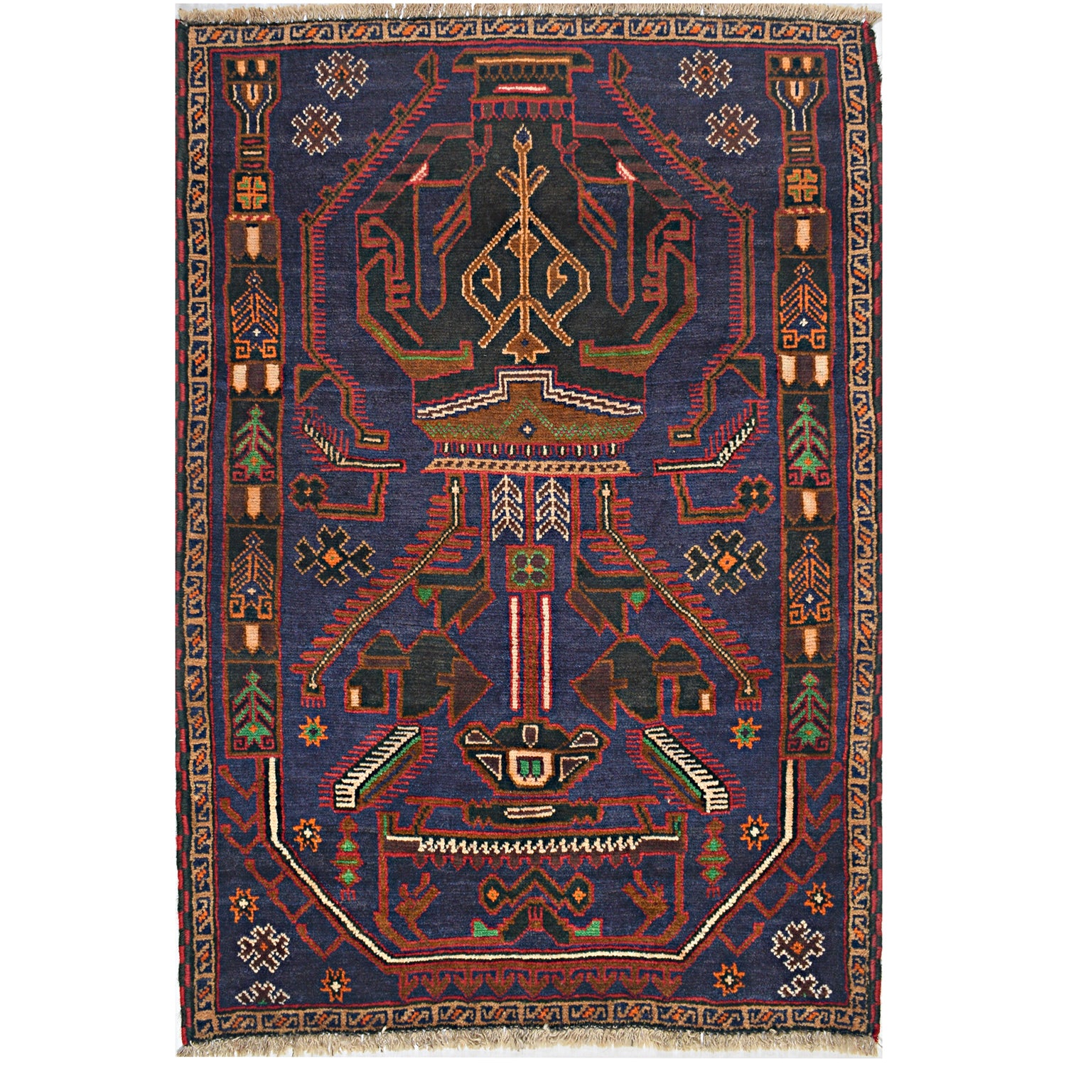 Hand Knotted Baluchi Rug 2' 8 x 4' 5 (ft) - No. W15087